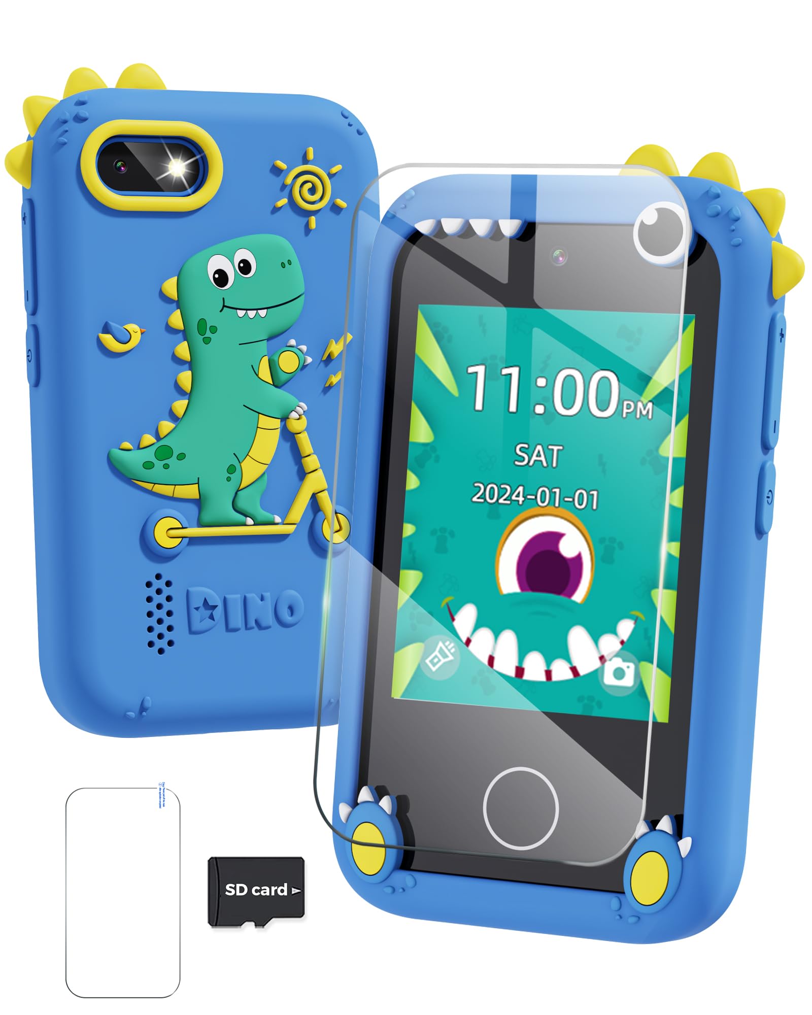Fiechcco Dinosaur Toys for Kids - 3-5 Year Old Smart Phone Toys for Boys and Girls, Touchscreen Learning, Christmas Stocking Stuffers, Gifts