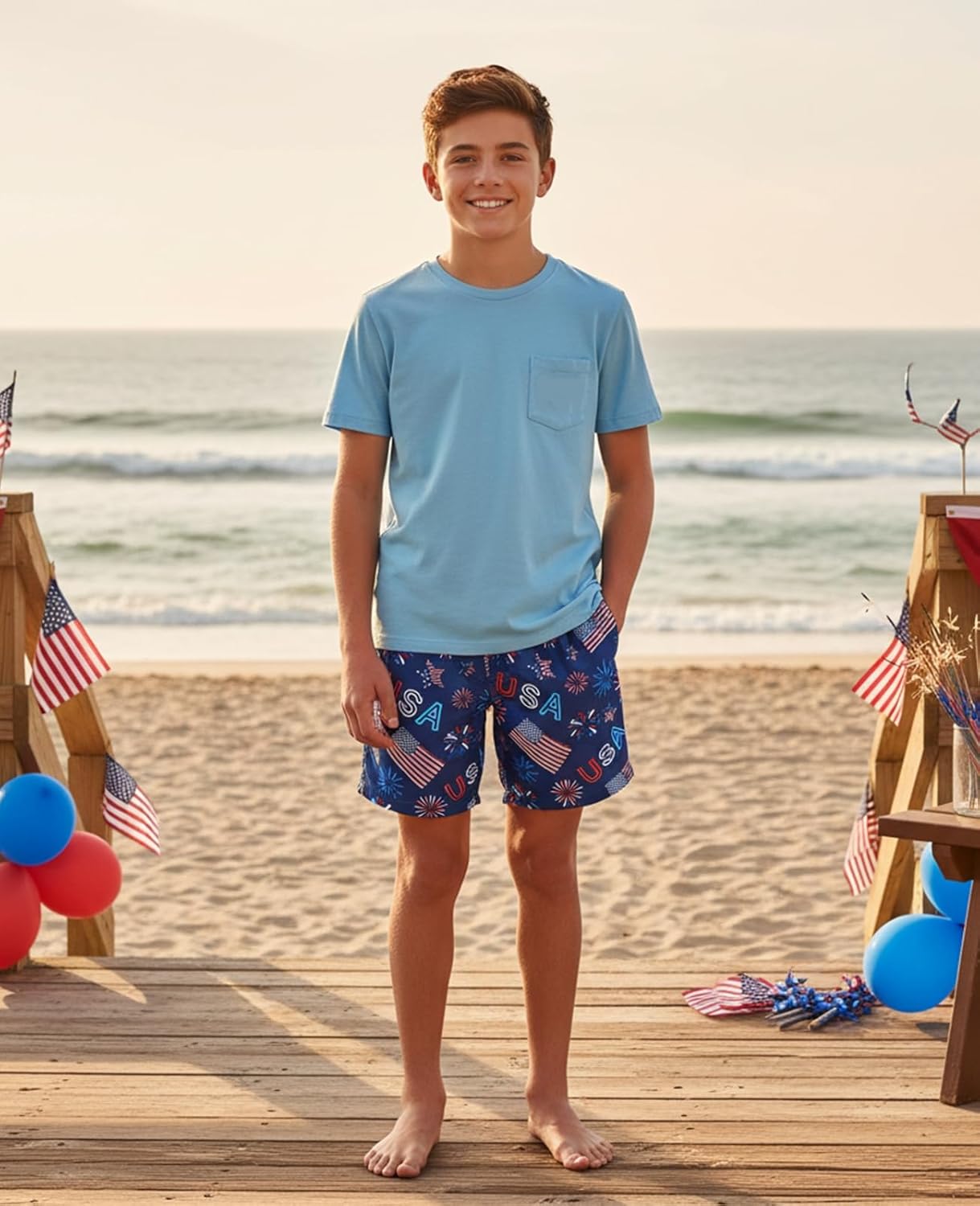 Cozople 7-20T Boys Swim Trunks with Compression Liner Big Boys Quick Dry Bathing Suit Stretch 2 in 1 Beach Swimming Shorts