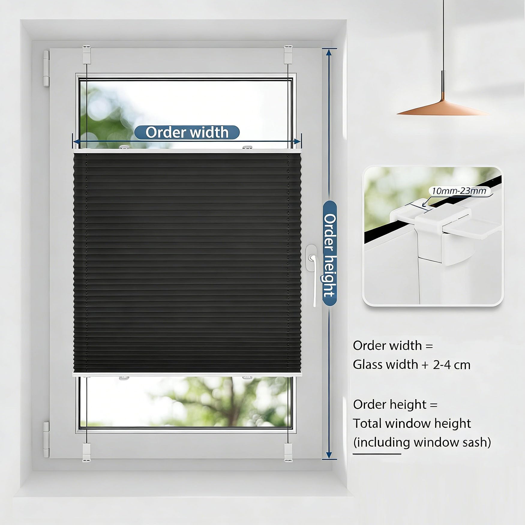 Tenda Plissettata 55 x 135 cm Protezione da Sole e Sguardi Indiscreti Tenda a Soffietto Traslucida Montaggio Facile e Veloce per Soggiorno, Bagno e Cucina, Nero