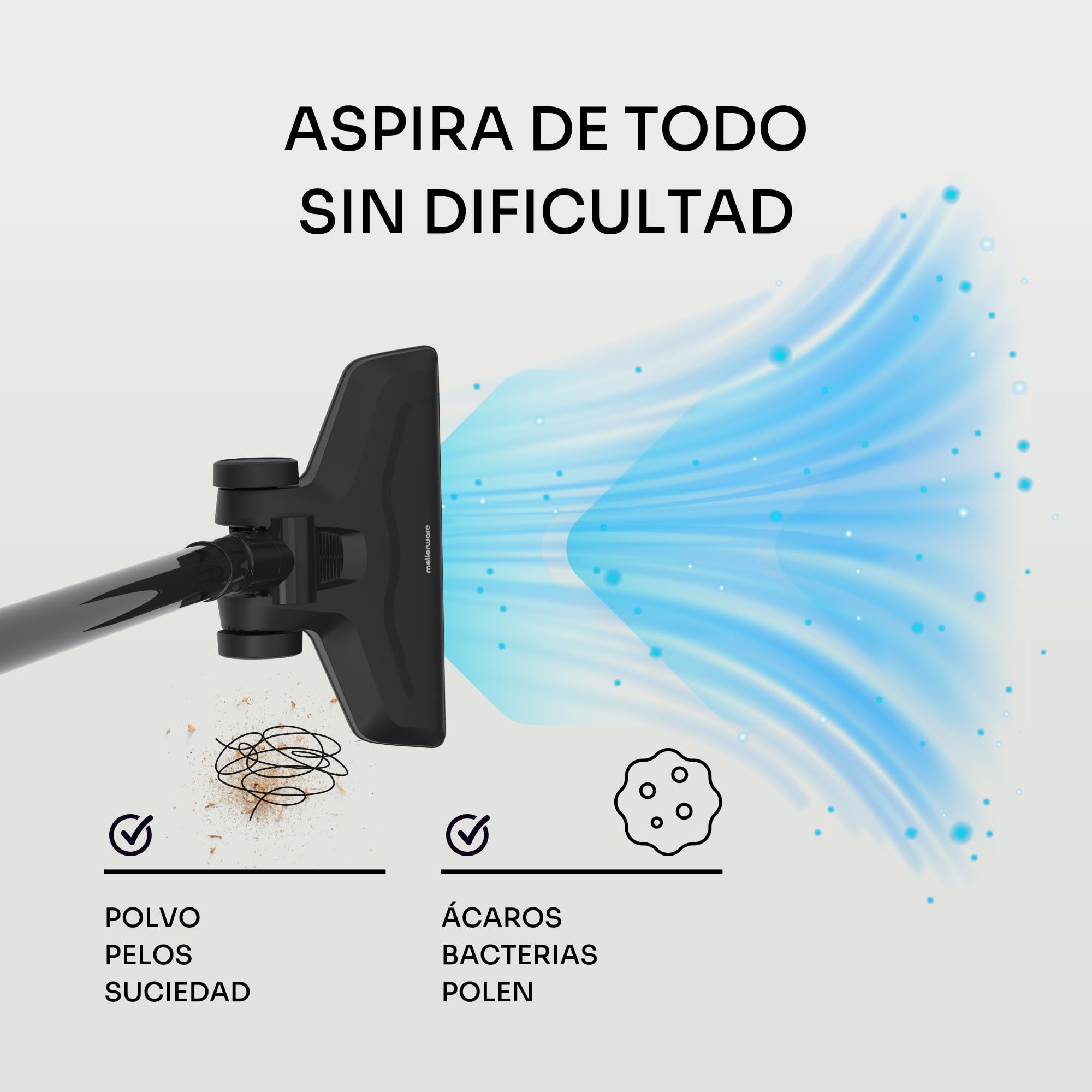 Mellerware - Aspirador Escoba Cleany 600W | Potencia de Principio a Fin | Boquilla 2 en 1 | con Cable | Elimina Polvo, Pelos y Suciedad | Ligero y Fácil de Mover