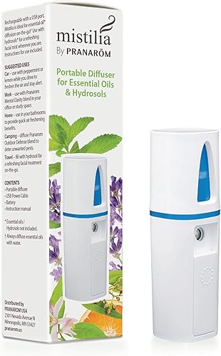 Pranarom - Difusor portátil de viaje USB Mistilia para aceites esenciales e hidrosoles, blanco alcanzable