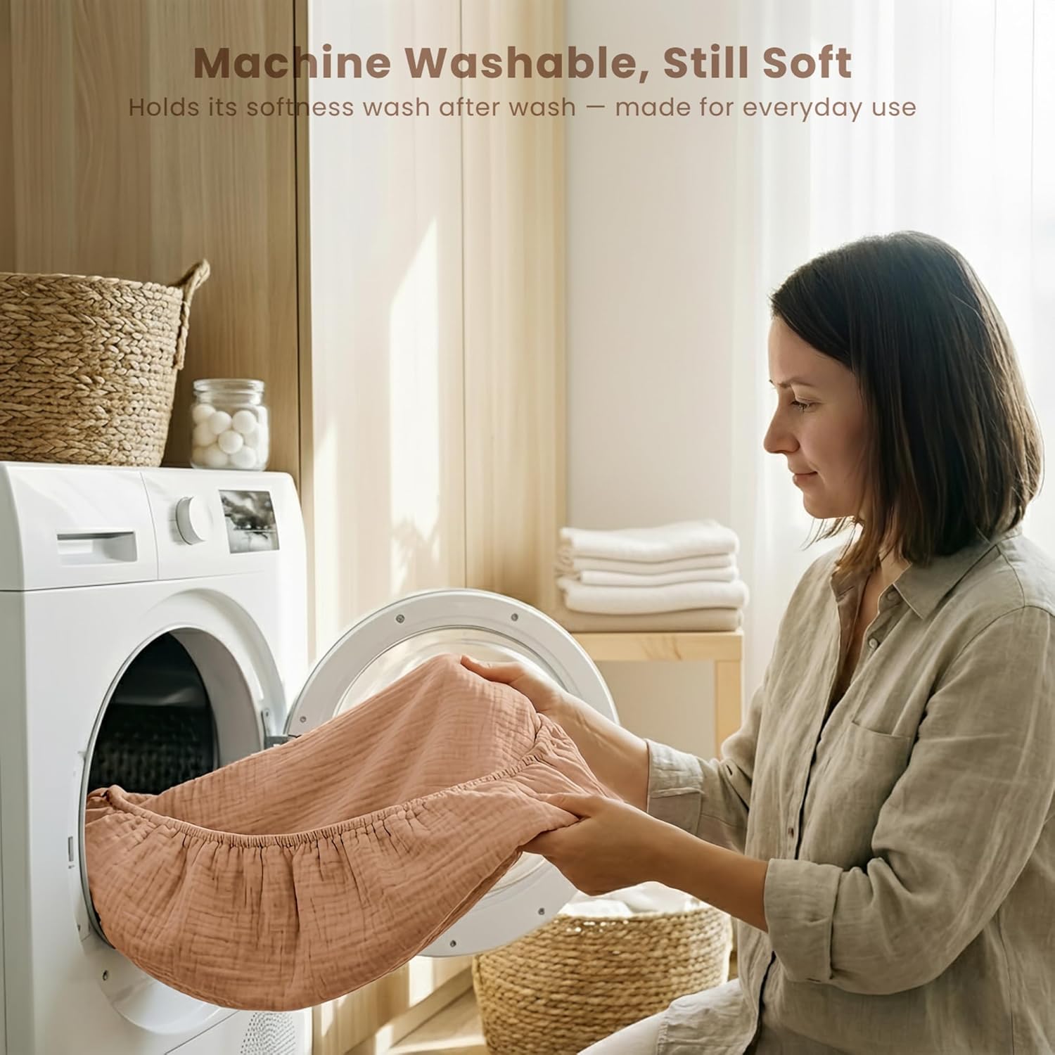 Konssy Muslin Crib Sheets 2 PCS 100% Cotton Baby Crib Sheets for Standard Crib Mattress (28" x 52"), Soft and Breathable for Boys, Girls (Toffee, Flourish) - Image 6