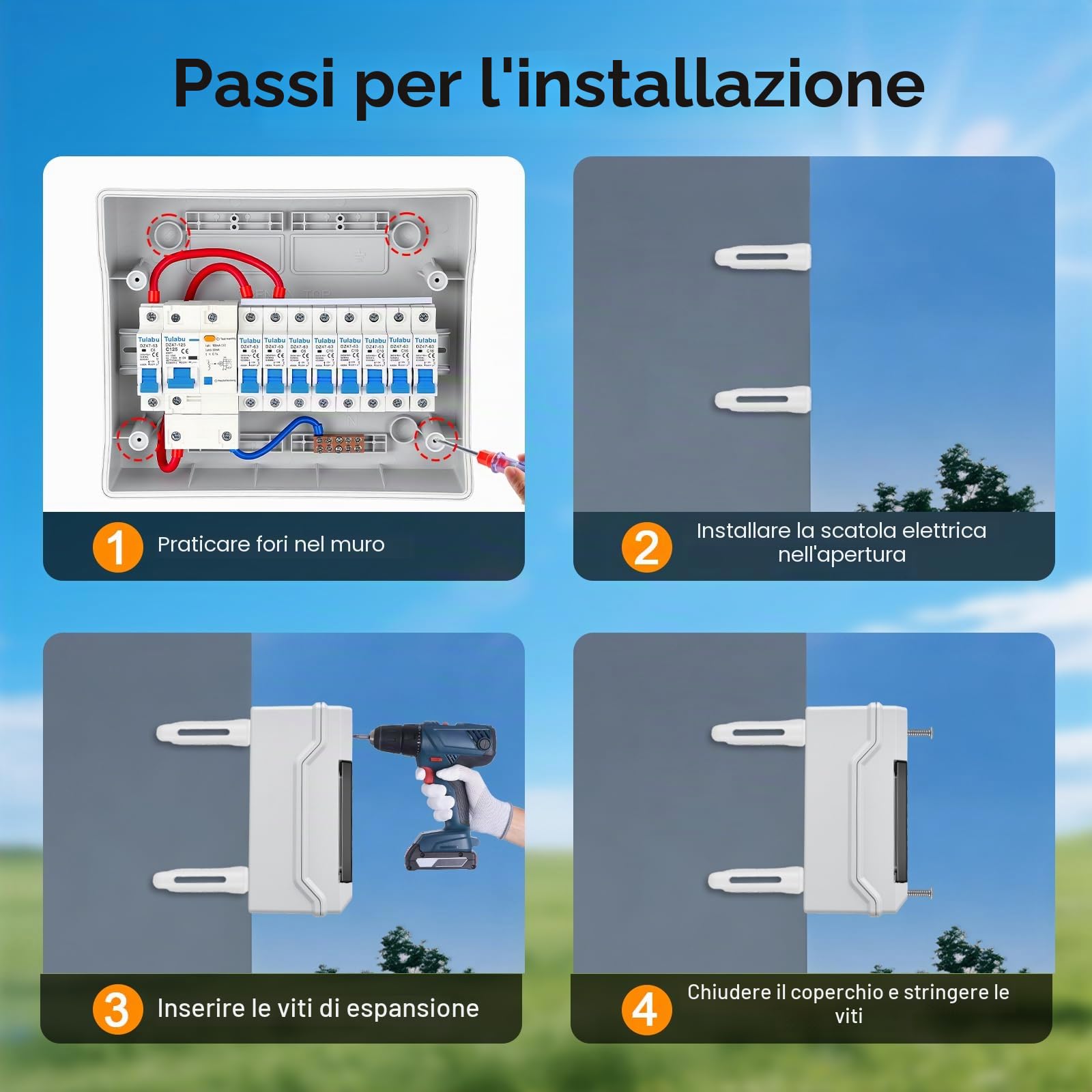 Quadro di distribuzione elettrica a parete, quadro di distribuzione con interruttore di sicurezza FI, quadro di distribuzione IP65 per casa/ufficio/centro commerciale, interruttore di corrente 125 A