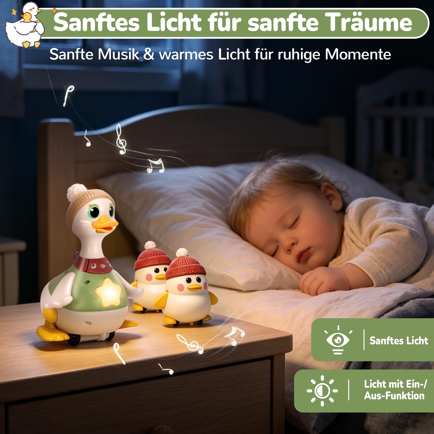 Baby Spielzeug 6-12 Monate, Krabbelspielzeug Baby mit Licht und Musik, Entenfamilie Spielzeug für Bauchlage, Babyspielzeug ab 6 Monate, Tummy Time Toys, Geschenk für Jungen und Mädchen