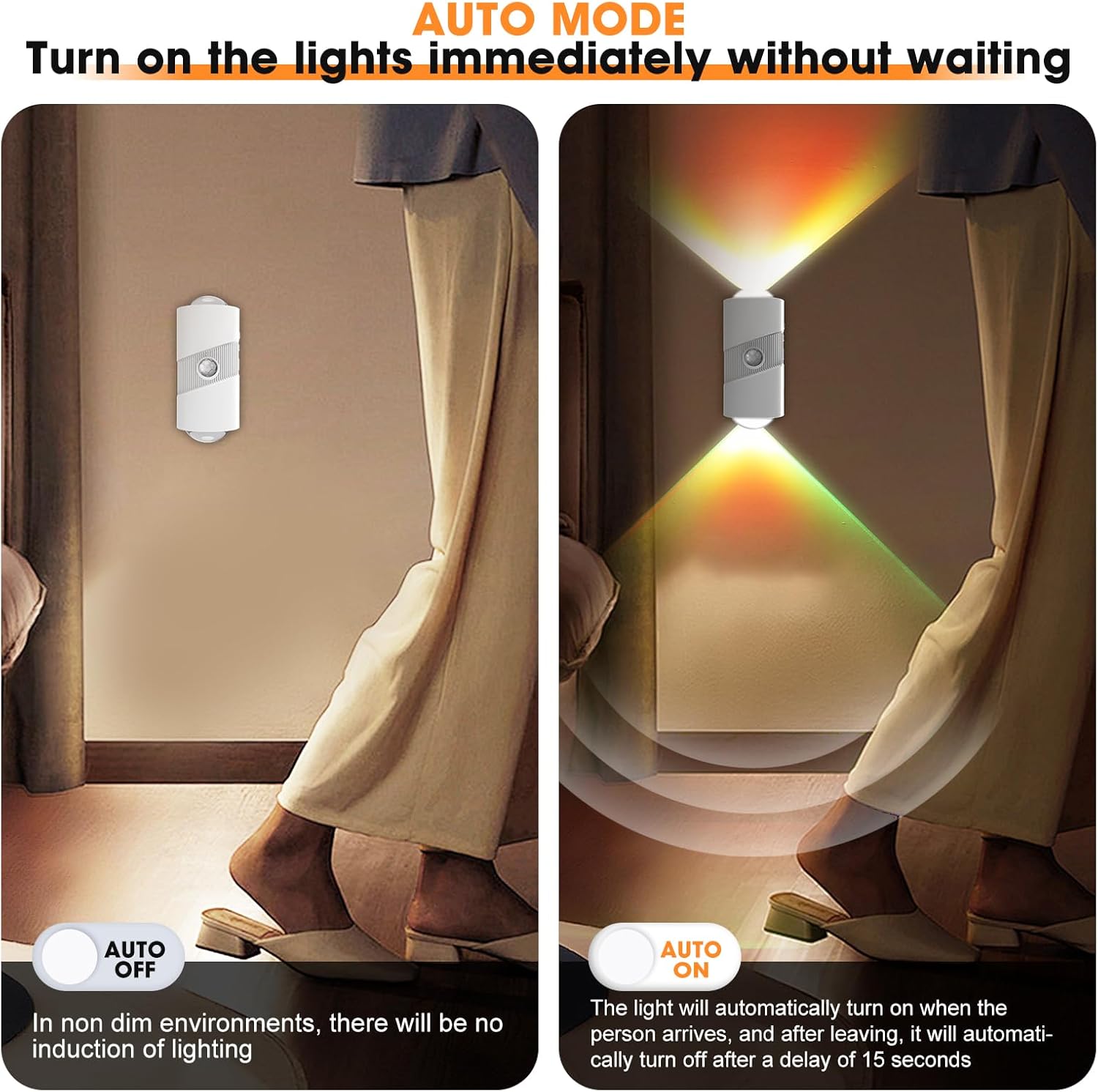 Motion Sensor Night Light,Smart LED Night Lights with Magnetic,Dimmable Night Lamp,8 RGB Colors,Portable Rechargeable Night Light for Indoor,Hallway,Bathroom,Stairway Christmas Decor White 2 Pcs