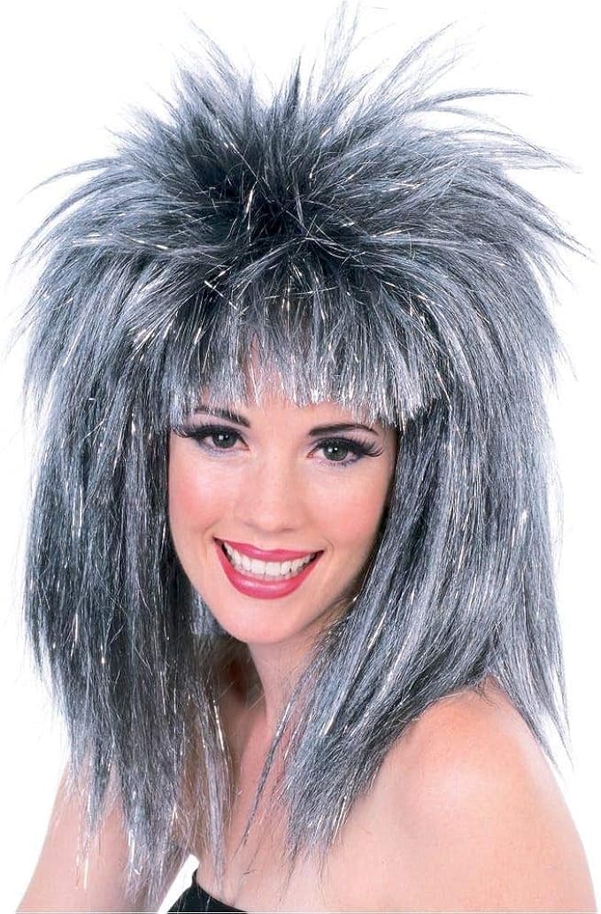 black tinsel wig