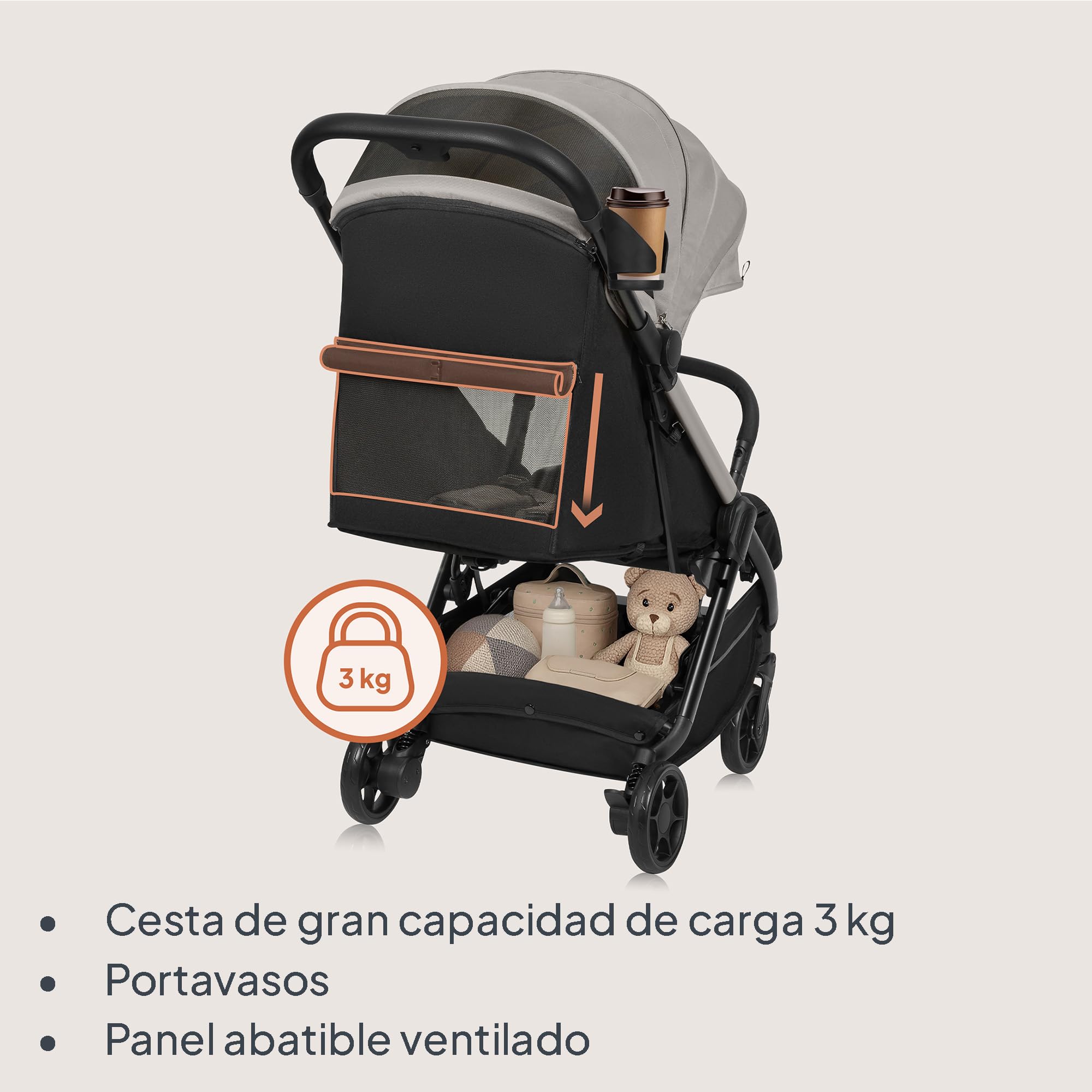 LIONELO Julie Air Carrito Bebe hasta 22 kg de 6 m a 4 años Para Avión Ruedas Giratorias 360° Suspensión Plegable con una Sola Mano Respaldo Ajustable Capota UPF50+, Ligero