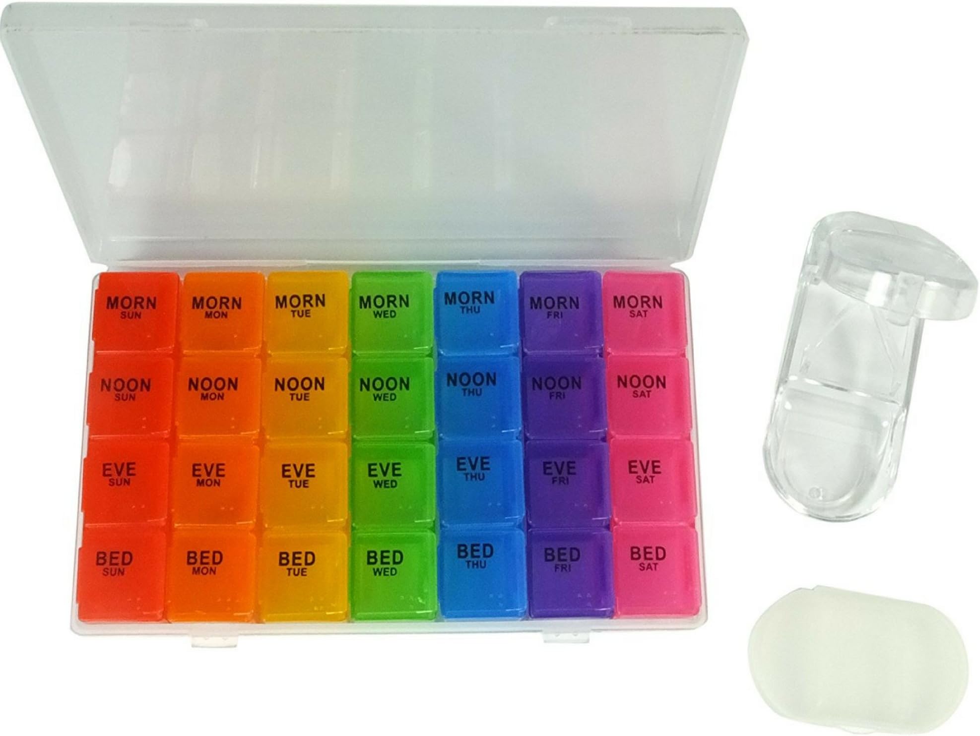 Small 7-Day Weekly Pill Organiser - Travel Prescription & Medication Pill Box in Plastic Pill Case w/Pill Splitter - Morning Noon Afternoon Night Compartments from Stuff Seniors Need