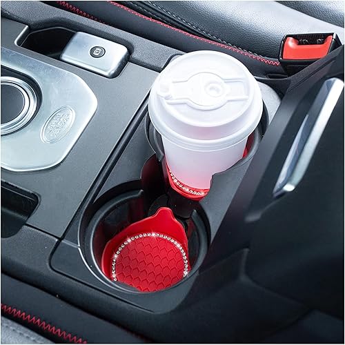 Miniatura 5 de Paquete de 2 posavasos para automóvil, portavasos antideslizantes universales con diamantes de imitación de cristal, para atrapar y mantener