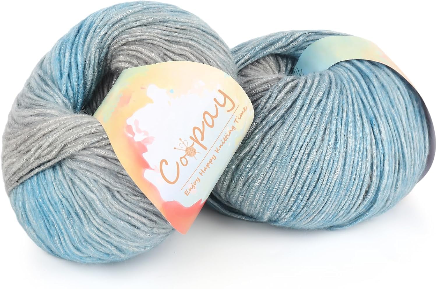 Coopay Gradient Yarn Cake, 2×100g Cake Yarn for Crochet & Knitting - 50% Cotton 50% Acrylic - Soft Gradient Crochet Yarn, Double Knit Ombre Yarn for Blankets Sweaters Scarves Shawls (101 Sea Blue) — image 1