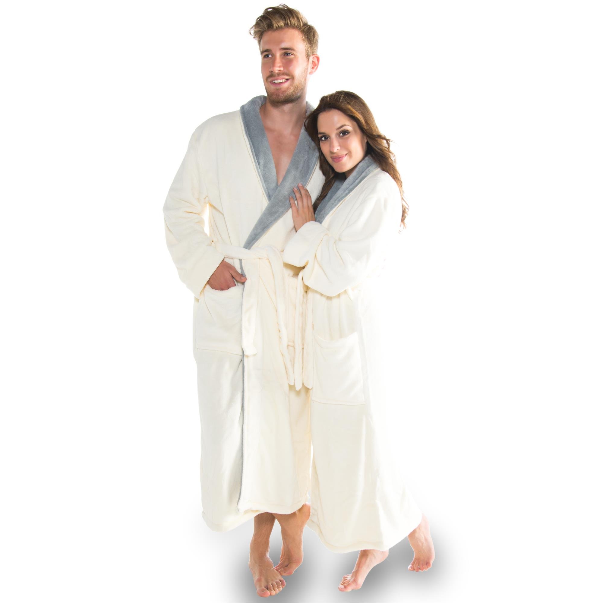 CelinaTex S-XXXL Bademantel Schalkragen zweifarbig lang Taschen Damen Herren Unisex Mikrofaser Kuschelfleece Oeko-TEX Nevada