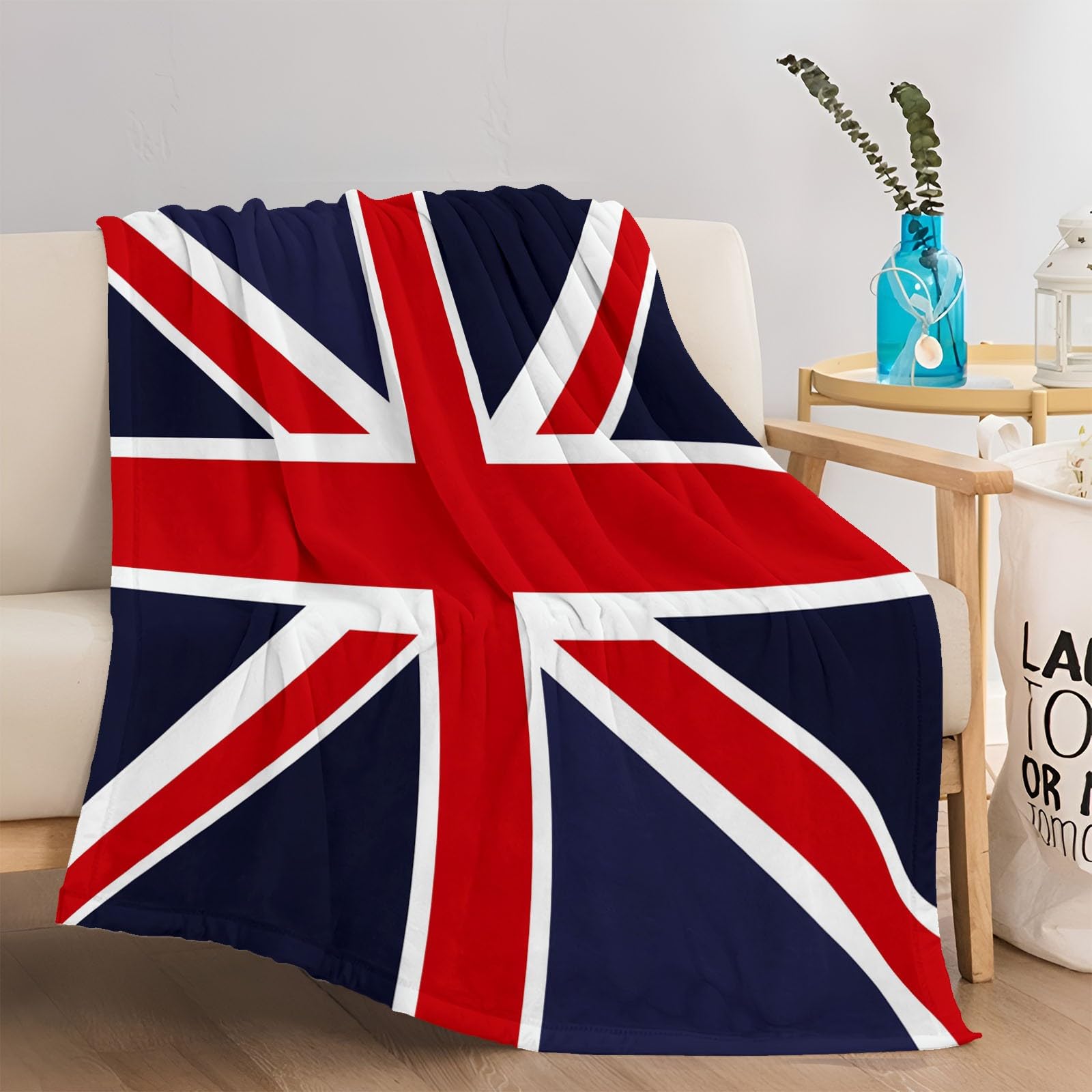 Einfache Union Jack-Flagge Bedruckte Weiche Wolldecke 150 x 200 cm Warme und Bequeme, atmungsaktive Flanell-Fleecedecke Blau und Rot Für Die Inneneinrichtung Kinder Erwachsene Matratze Sofadecke