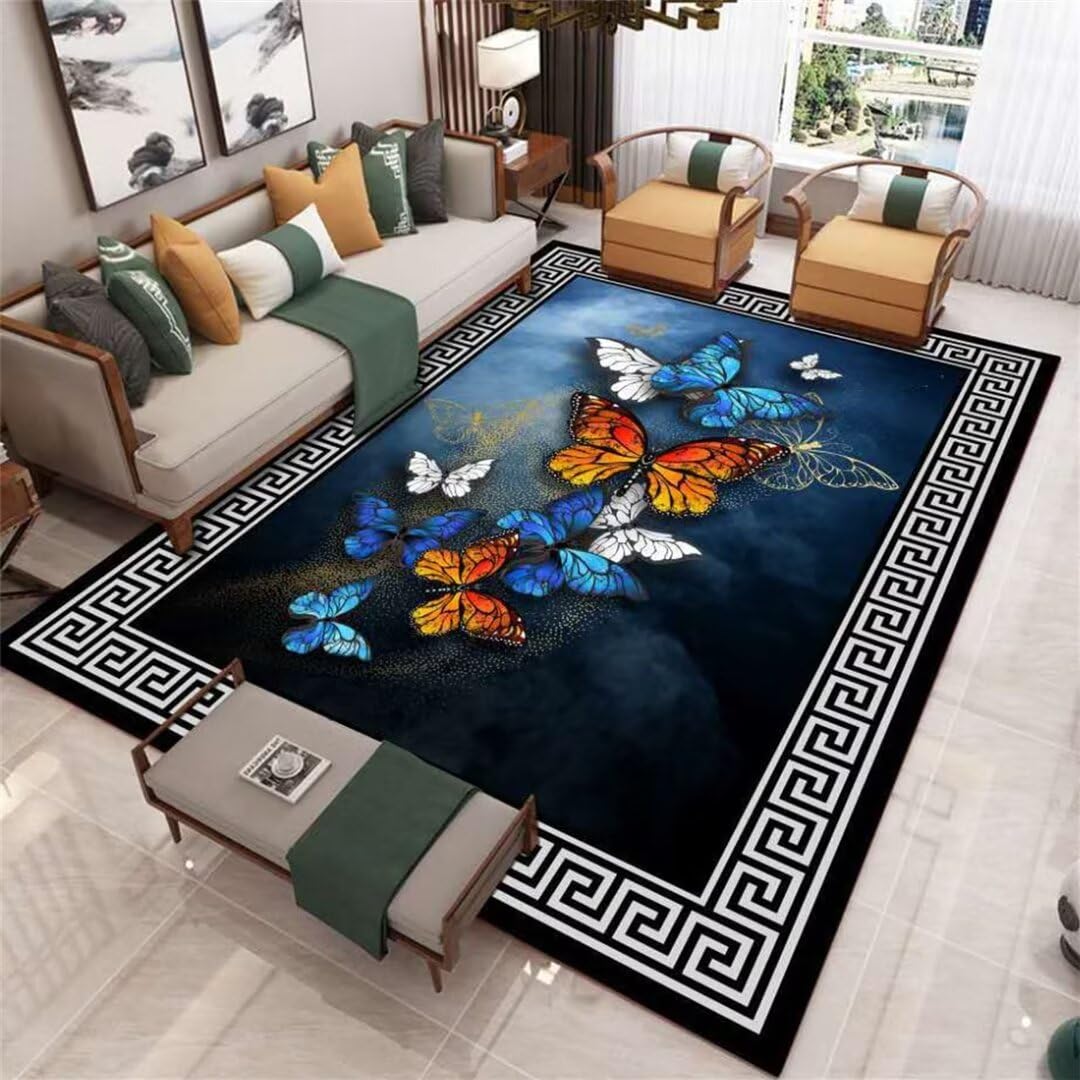 Tapis art déco doux bleu grand tapis 200x280cm pour salon