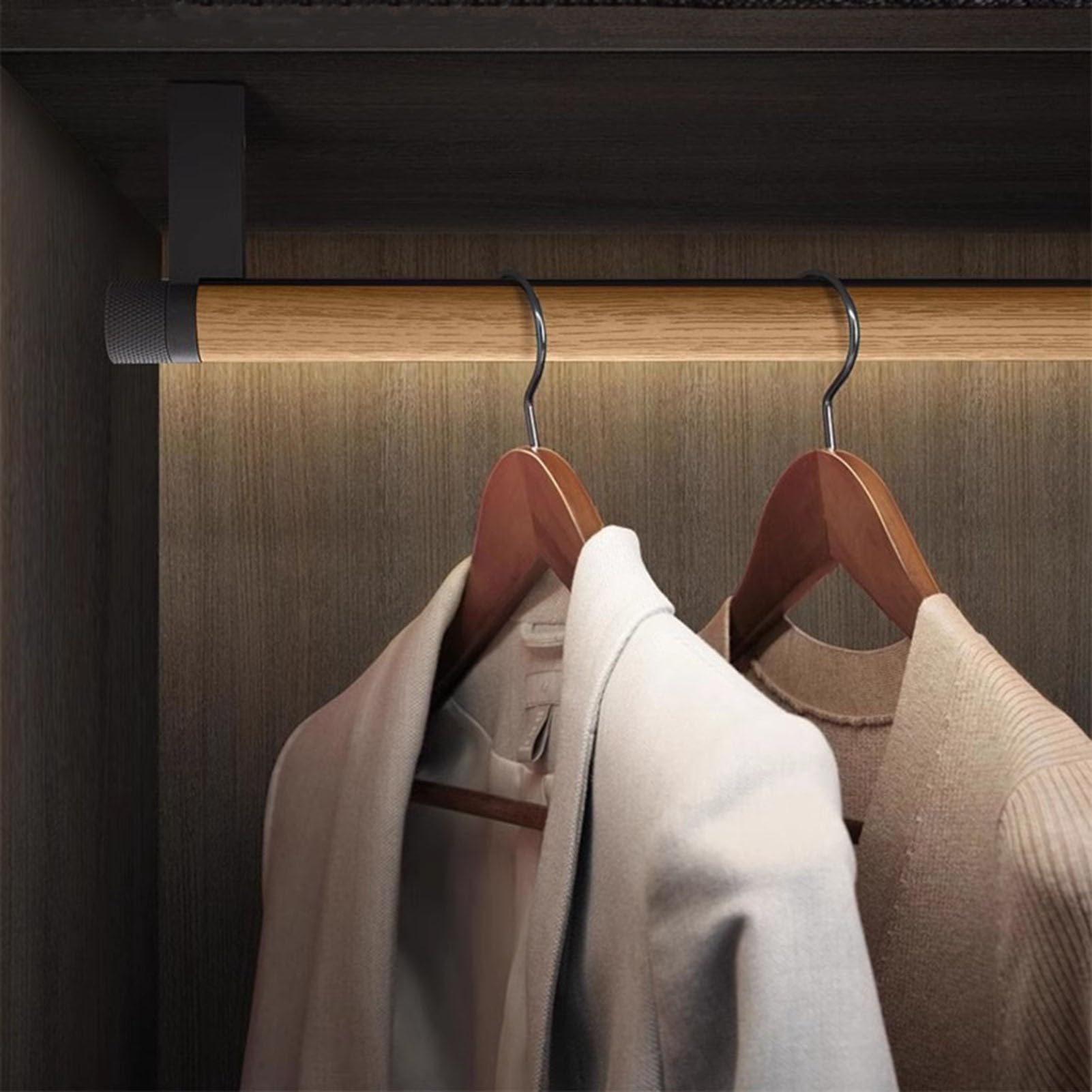 wardrobe rail Round Heavy-Duty Closet Hanging Rod Wood Grain, Wardrobe Clothes Organizer Pole Aluminum Alloy(Color a,100cm(39 3/8 in))