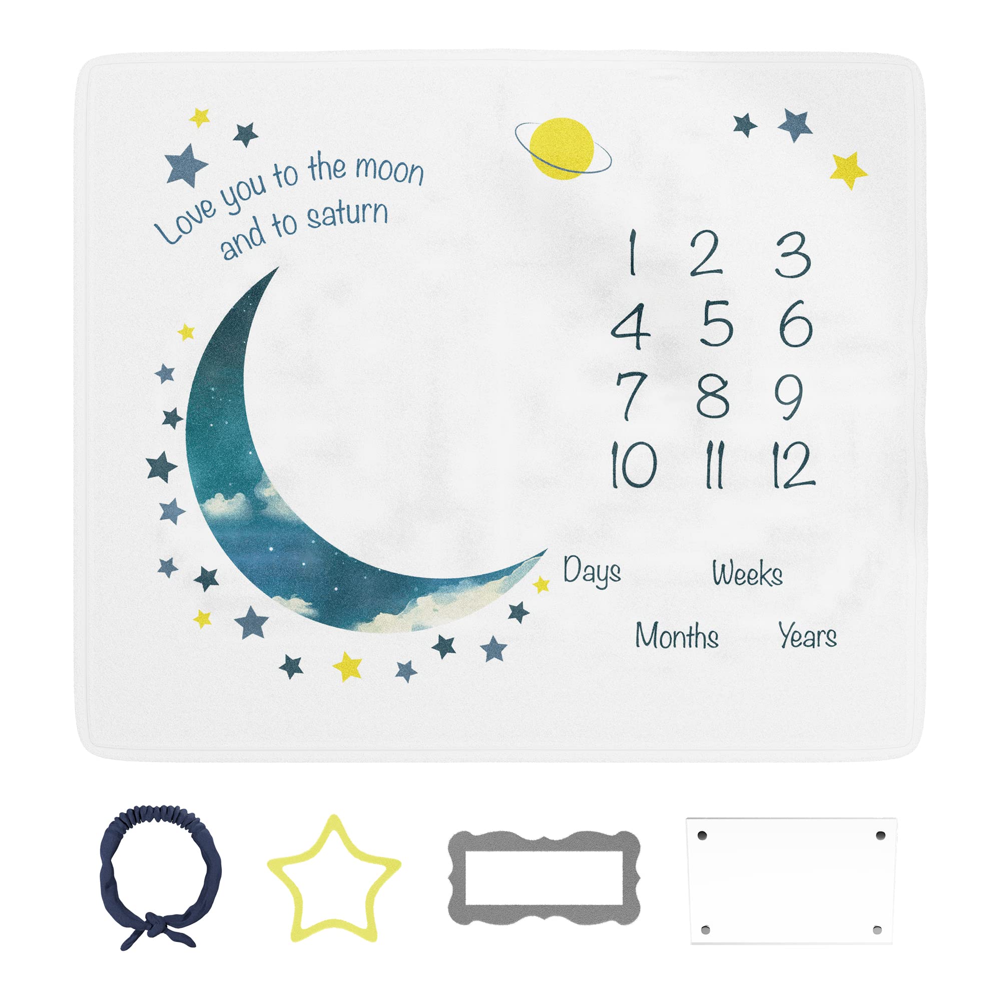 Baby Milestone Blanket for Boys & Girls - 39" x 47" - Premium Fleece Baby Milestone Blanket - Incl. Picture Frame & 2X Markers+ Growth Chart