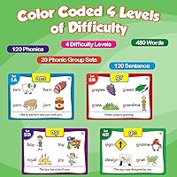 Vista 3 de Torlam Tarjetas flash fonéticas para aprender a leer ortografía, lectura de palabras a la vista, juegos de fonética, dígrafos CVC, mezclas