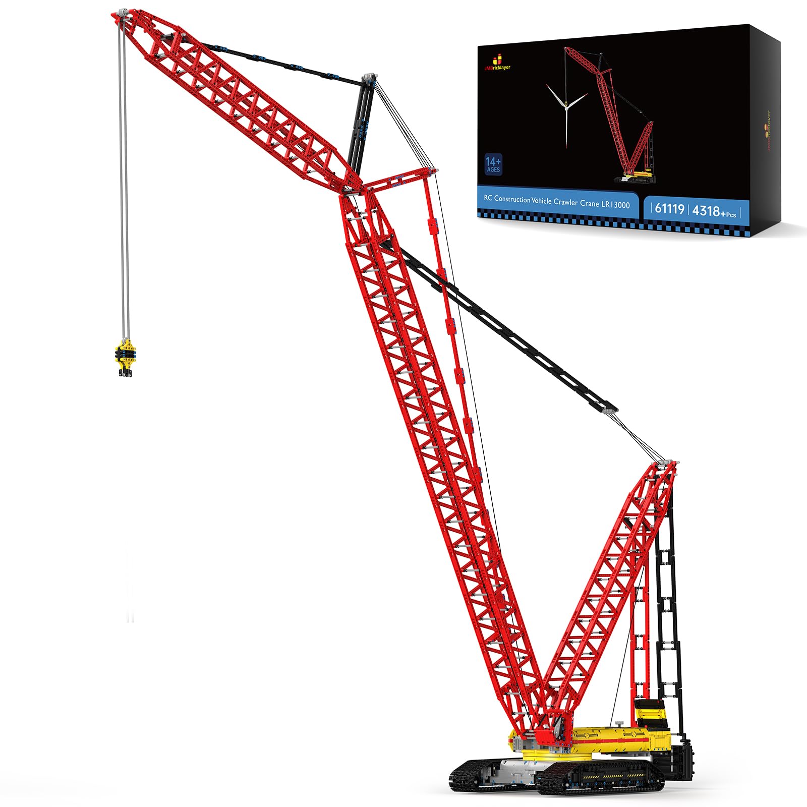 JMBricklayer Grúa de cadena RC bloques de sujeción para hombres adultos, grúa grande, kit de maquetas con juego de motor, juguete para maquinaria de construcción con cabina giratoria, regalo de