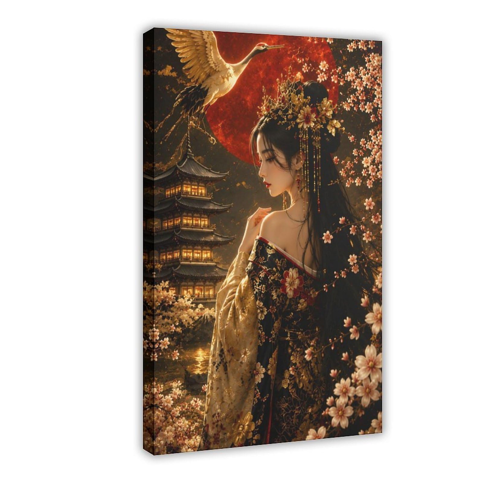 Geisha in Cherry Blossoms Rolled Poster Canvas Poster for Home Decor Gift