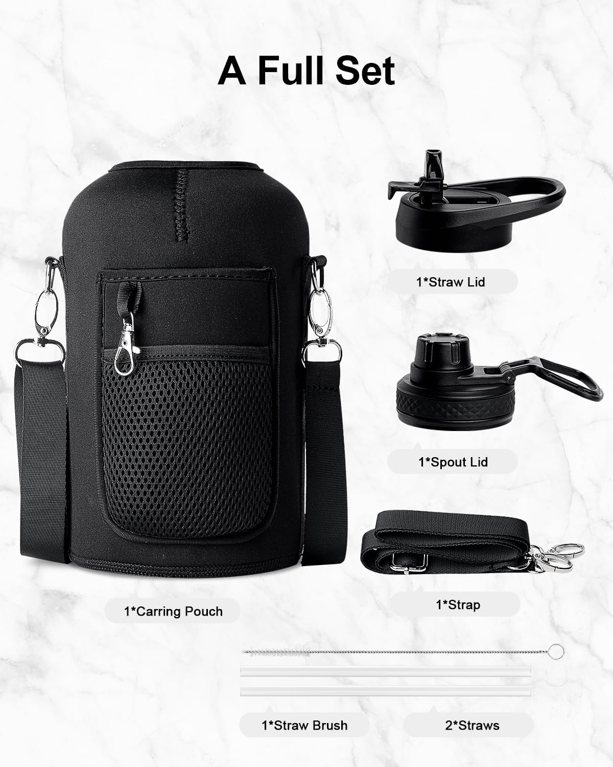 Trebo 64oz Water Bottle Insulated with Straw Lids,Half Gallon Double Wall Vacuum Stainless Steel Metal Large Jug with Handle,Wide Mouth Flask Mug with Carry Pouch,Keep Cold Hot,Ombre: Purple Green - Image 7