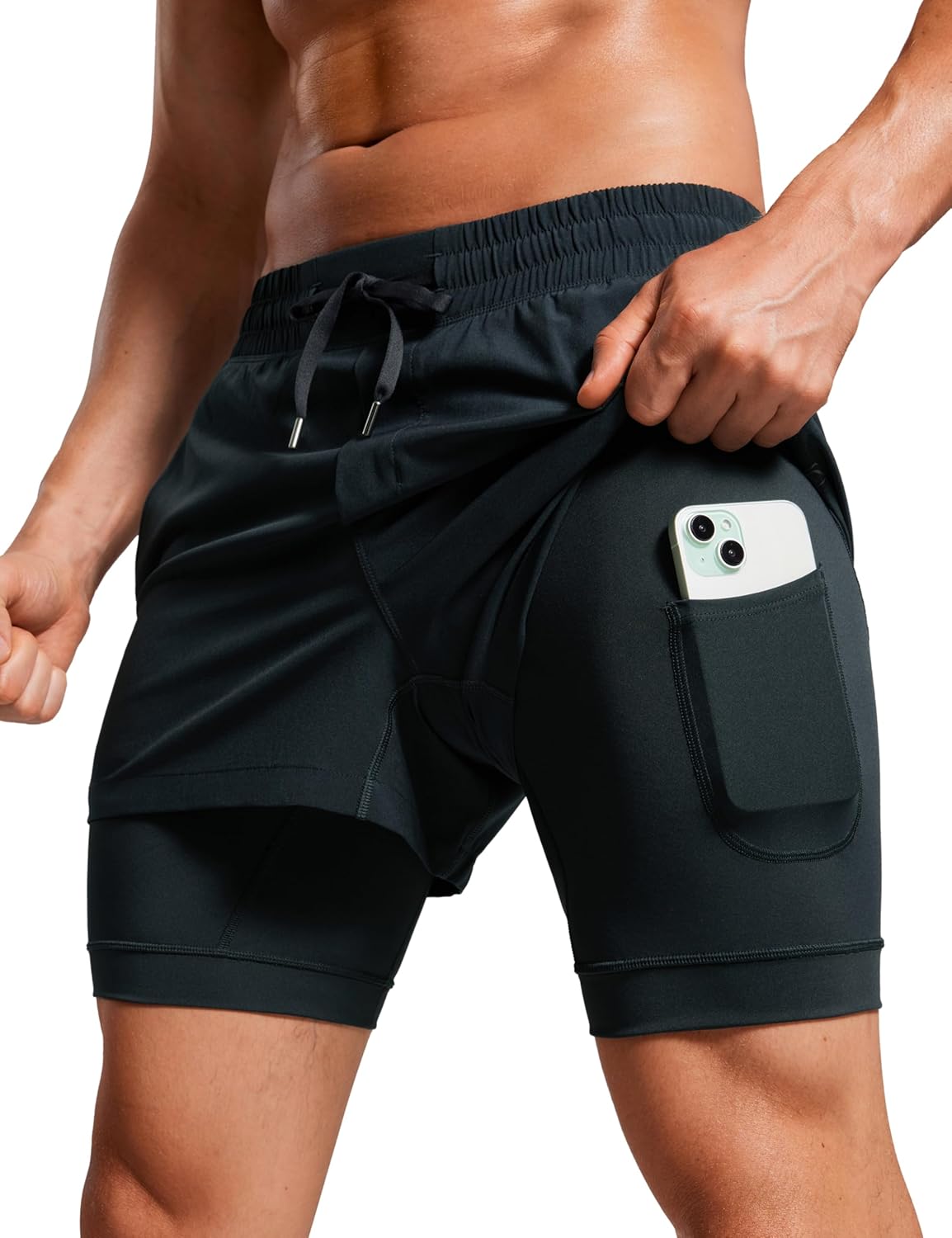 CRZ YOGA 2 in 1 Mens Athletic Shorts 3.5'' with Liner Quick Dry Lightweight for Running Gym with Zip Pockets