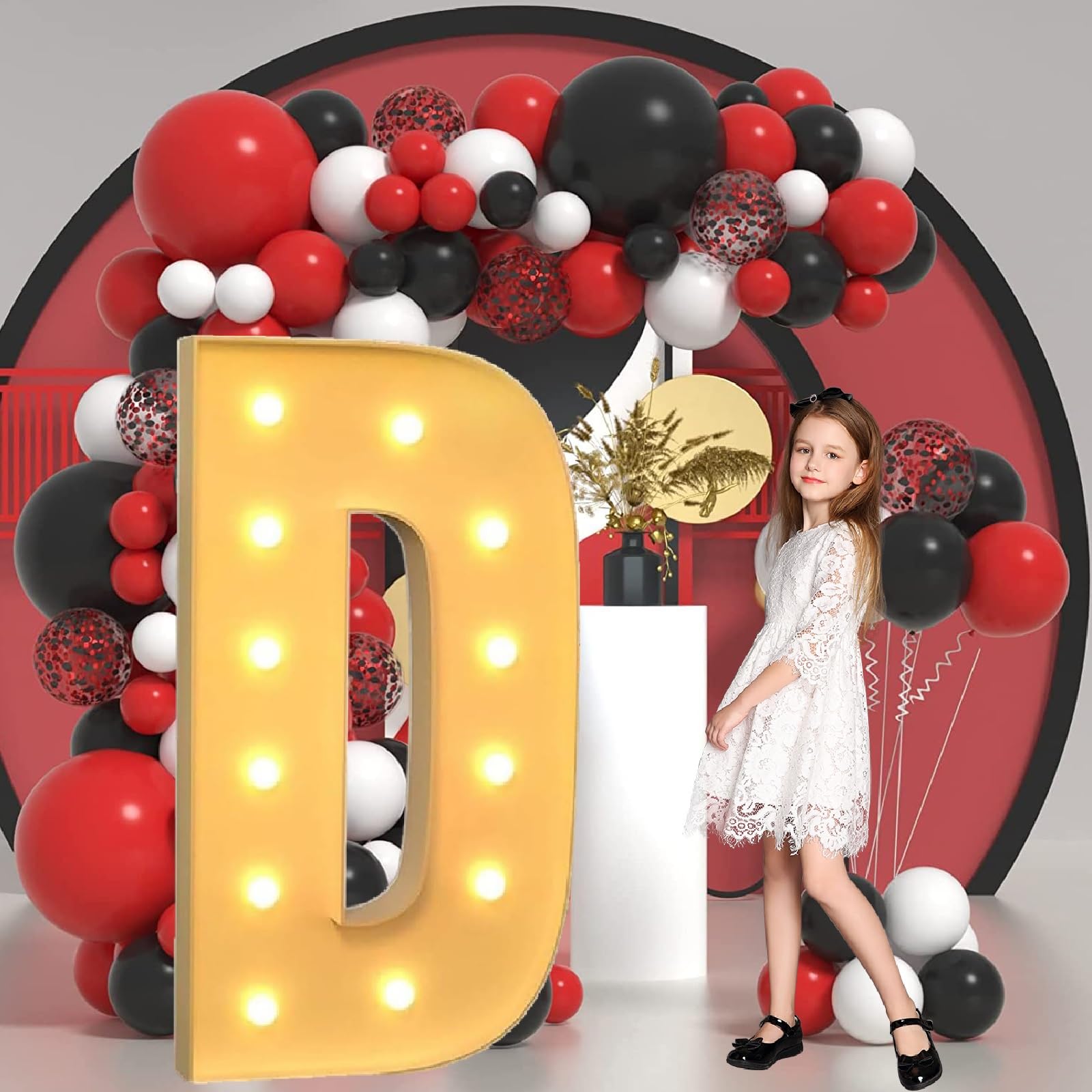 Grandes Lettres et Chiffres Lumineux for chapiteau 2,3 pi/3,3 pi/4 pi : Lettres géantes en Mousse avec Cadre en mosaïque for Ballons for Mariage, Anniversaire, fête(Letter D,3.3ft)