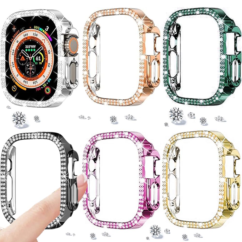 DEALELE [6-Pack] Case Compatible with Apple Watch Ultra 3/2 / 1 (49mm), Bling Double-Row Rhinestone Diamond Protective Case Replacement Protector