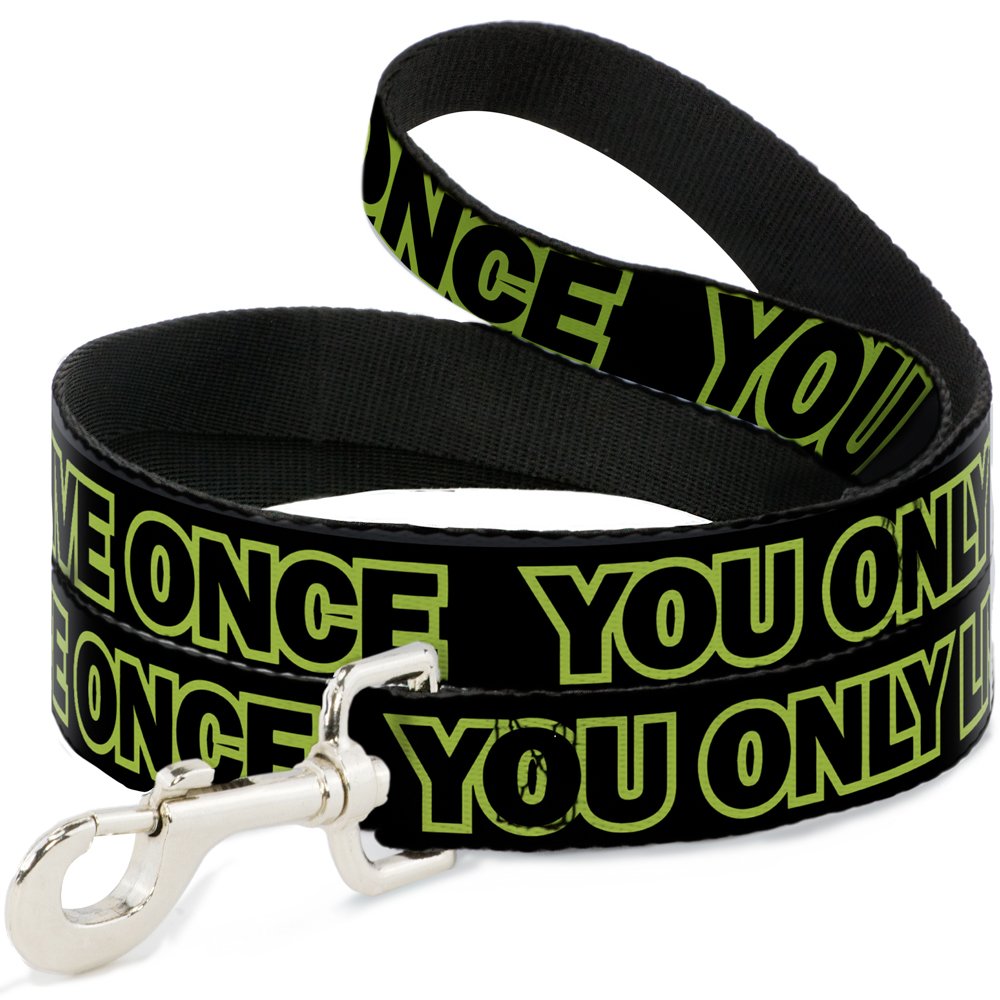 Laisse Buckle Down You Only Live Once Noir/Vert Fluo 180cm pour stopper les tractions de chien