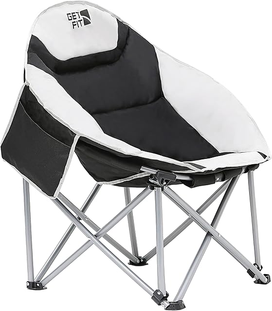 Get Fit Moon Camping Chair - Portable Outdoor Premium Folding Chair for Adults With Magazine Pocket, Cup Holder & Carry Bag - Heavy Duty Foldable Chair - Weight Capacity of 130kg