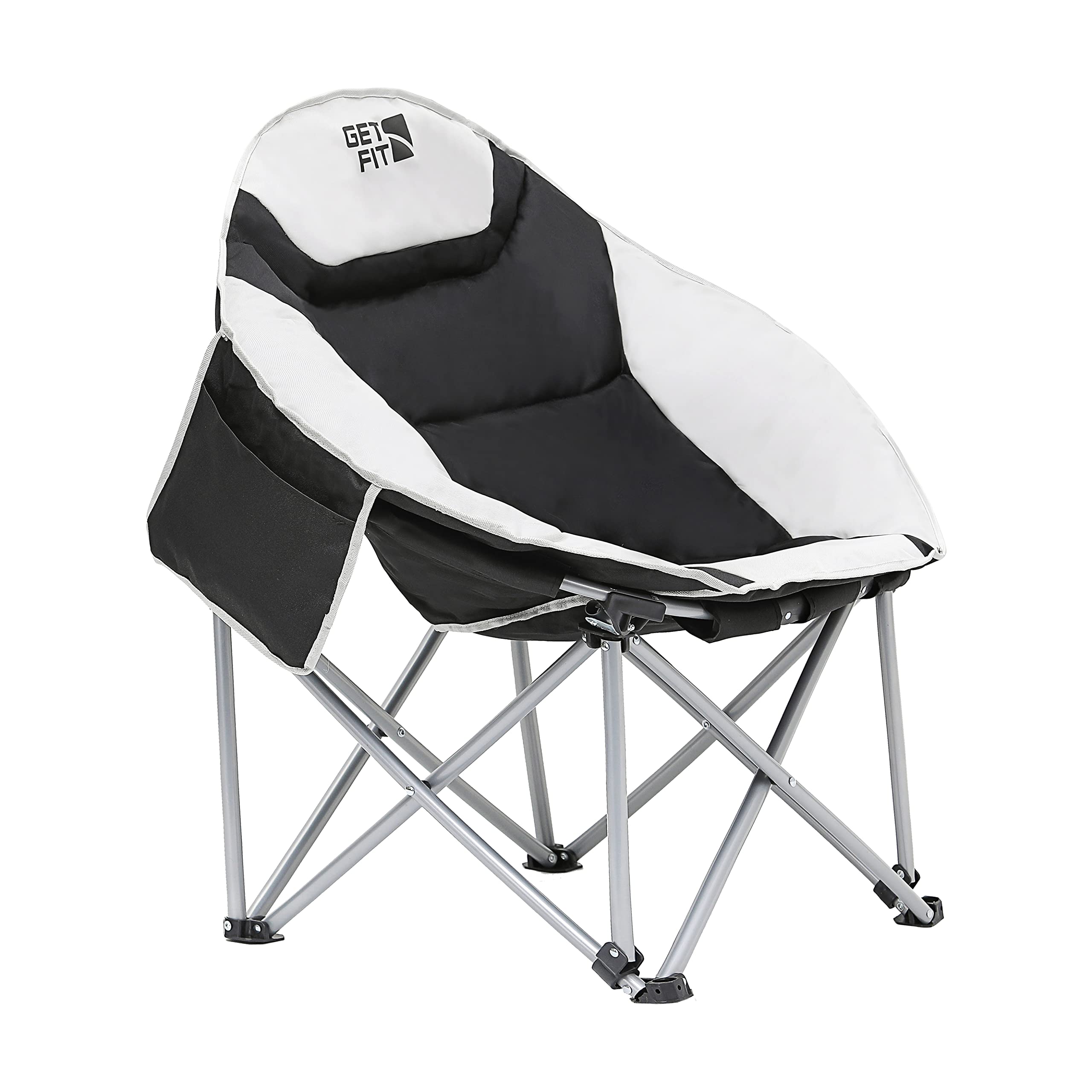 Get Fit Moon Camping Chair - Portable Outdoor Premium Folding Chair for Adults, Heavy Duty, 130kg Capacity, Grey