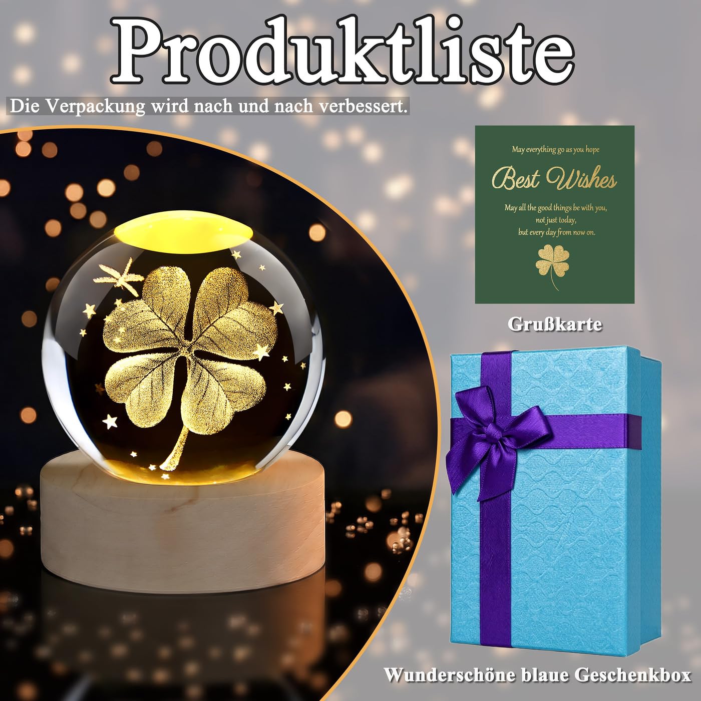Bola de cristal de 60 mm, trébol de cuatro hojas, amuleto de la suerte, piedras de la suerte, pisapapeles, bola de cristal, decoración de bolas de cristal, pequeños regalos