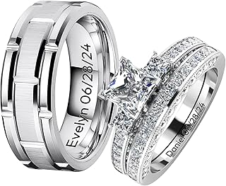 2 PCS Personalized Promise Rings for Couples Custom Wedding Rings for Him and Her Engraved Couples Rings Set His and Her Wedding Bands Engagement Gift
