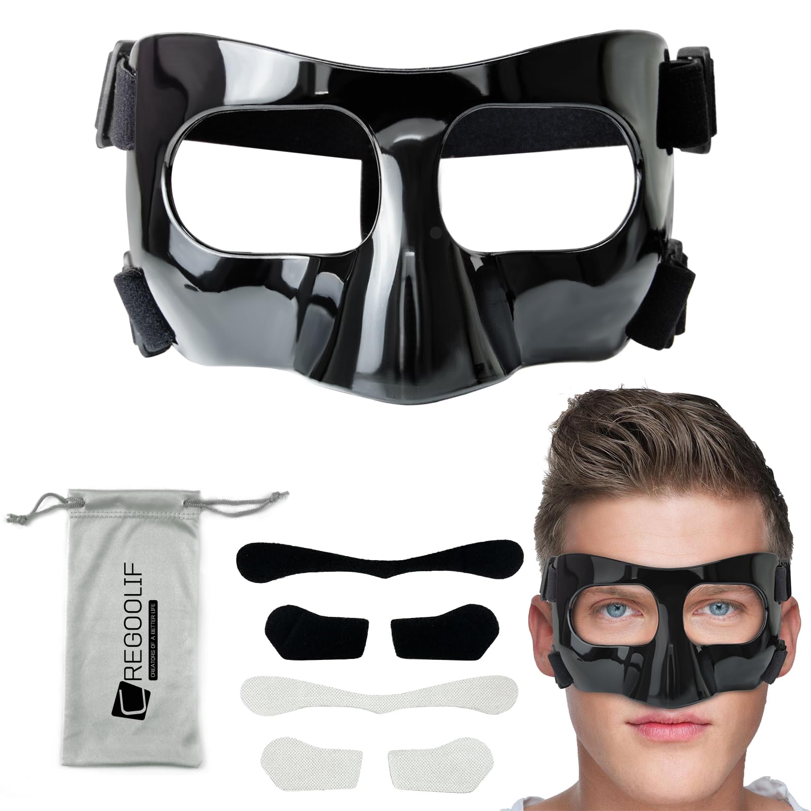 Nose Shield Protective Mask for Basketball and Football Sports Adjustable Mask with Foam Padding for Men and Women Black