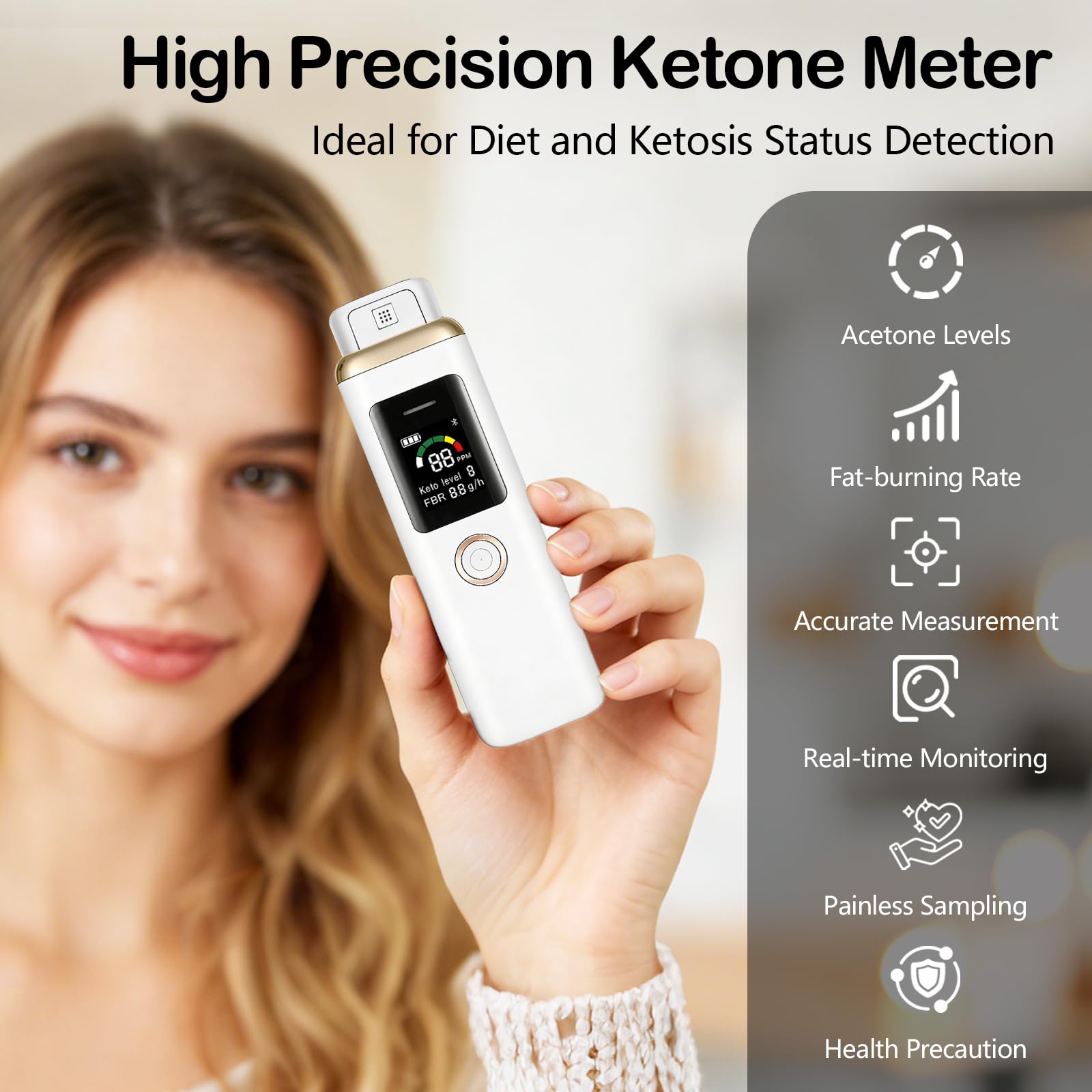 Ketone Atemmessgerät, Professioneller Digitaler Ketone Atemanalysator, Neuer Verbesserter Tragbarer Ketone Atemtester, Hochpräzises Ketone Messgerät zur Erkennung von Diät und Ketosestatus