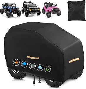 Large Kids Car Cover, Upgraded Power Wheels Covers Waterproof All Weather | Heavy Duty Kids Ride-On Car Cover,Nano Coating,Windproof Buckle and 3 Reflective Strips,Universal Kid Ride-On Accessories