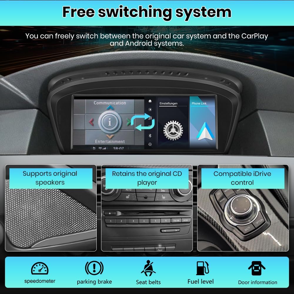 Car Radio for BMW E60 E61 E63 E64 E90 E91 E92 E93 2005-2008 with CCC System, Support Display of Original car System, Carplay, Android Auto, Yoube, WiFi, Bluetooth, Steering Wheel Controls