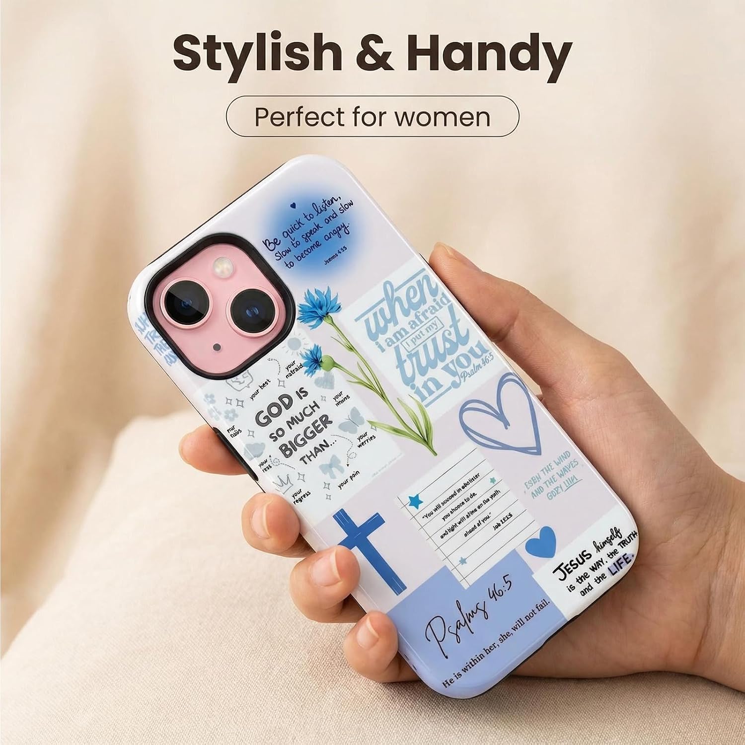 Compatible with iPhone 15 Case Stylish Personalized English Pattern Retro Square Phone Case Shockproof Double-Layer Drop-Resistant Protection (Blue, iPhone 15) image 3