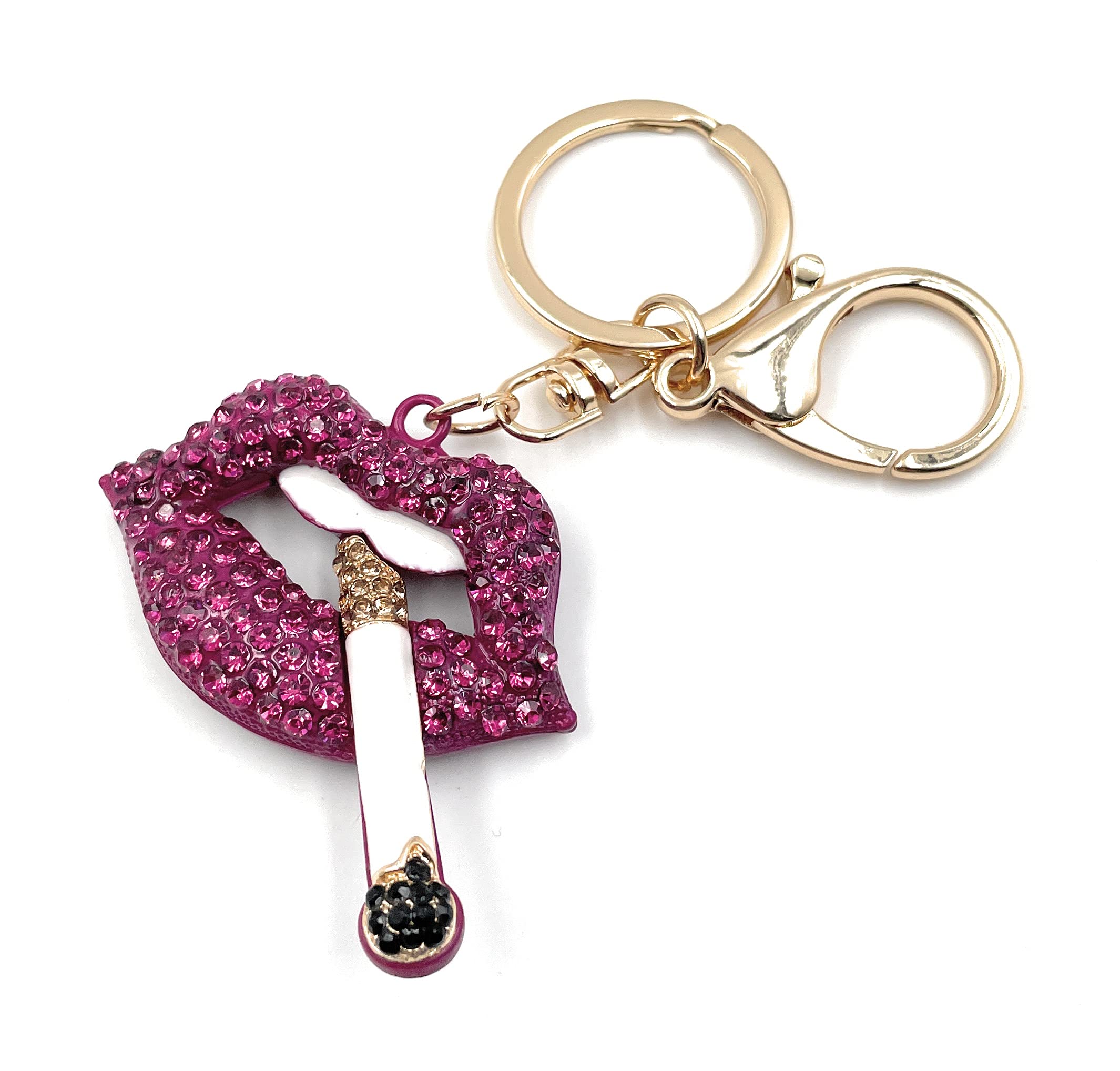 Onwomania Lips Pink Cigarette Keyring Metal Lucky Charm in Aluminium Gift Box, Ideal as a Gift, gold, One Size