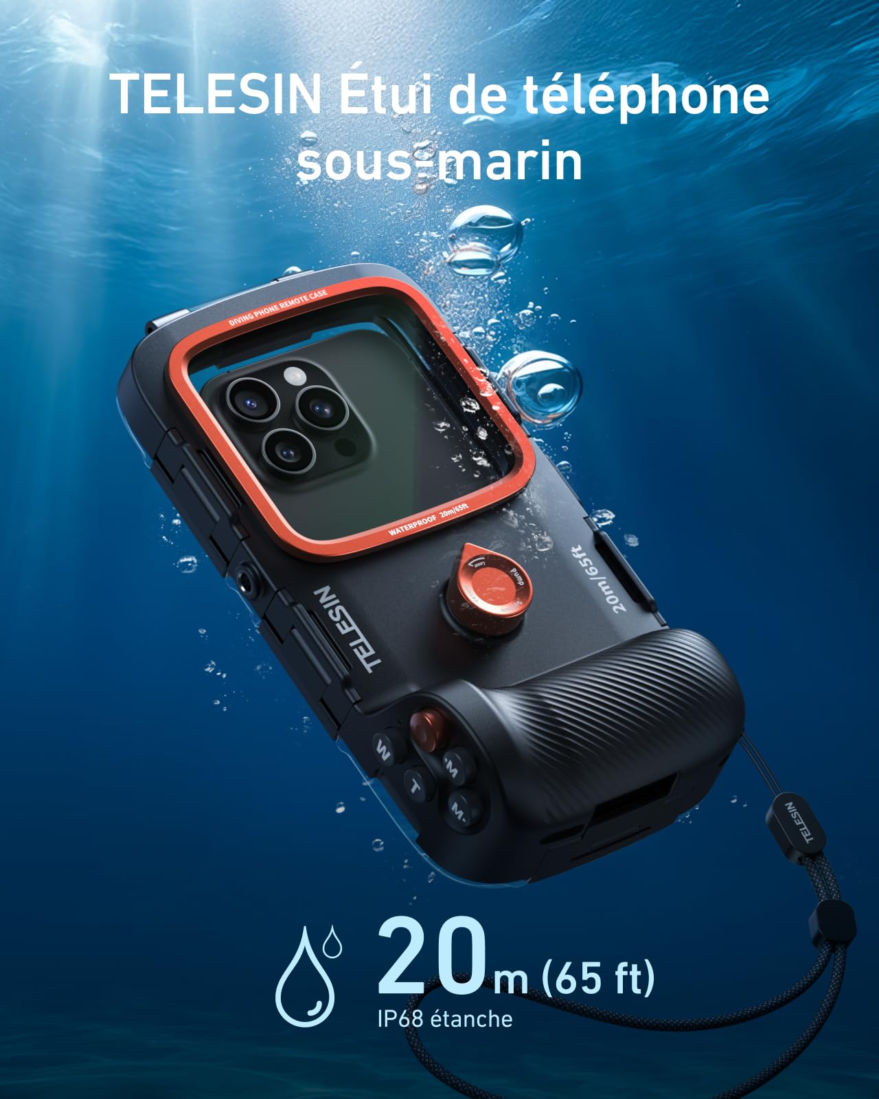 TELESIN Coque Waterproof pour Téléphone Portable pour Plongée sous-Marine, Coque Etanche & Poignée Universels pour Photo et Vidéo sous-Marin, pour iPhone/Android/Samsung et Autres Téléphones (Noir)