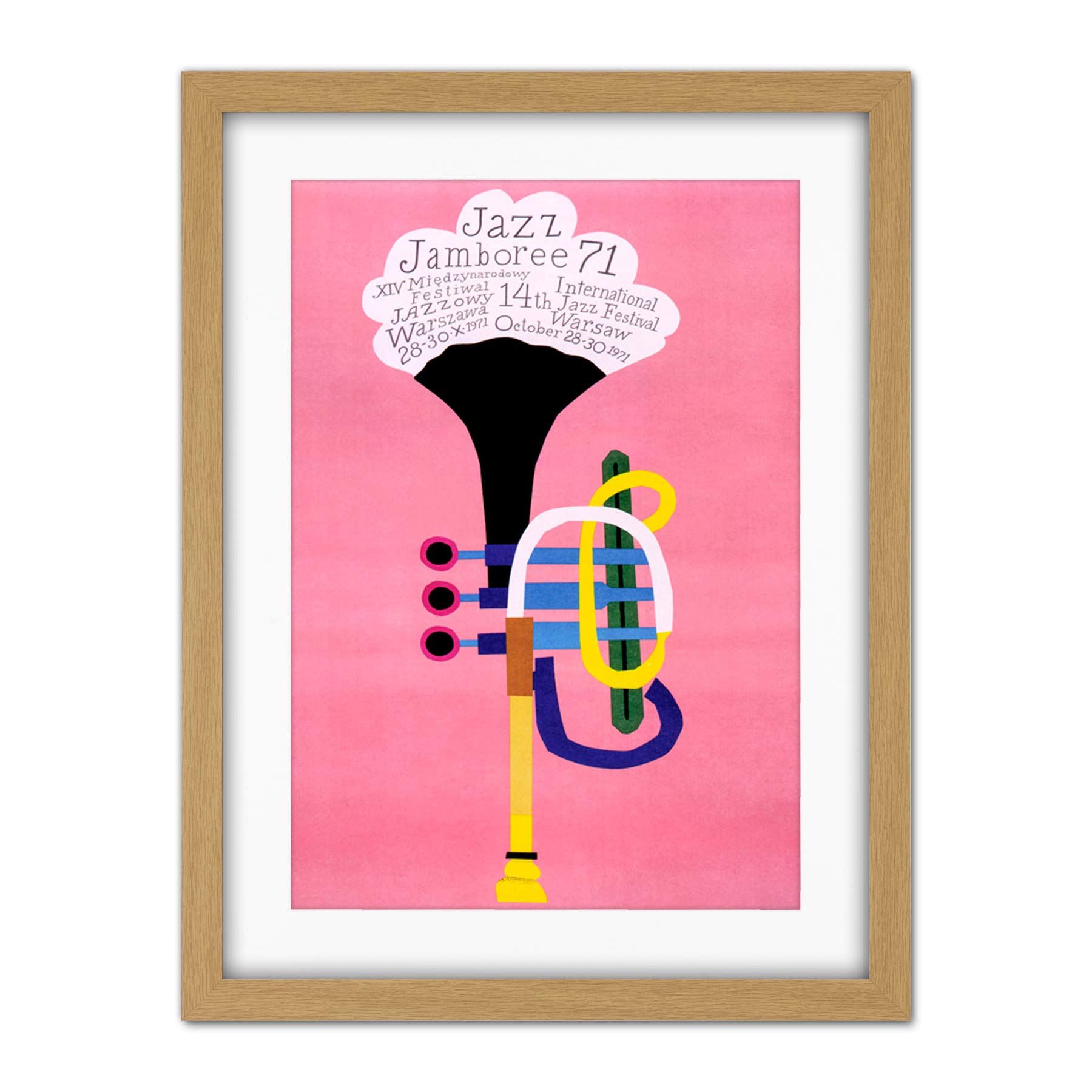 Wee Blue Coo Exhibition Jazz Poland Trumpet Abstract Artwork Framed Wall Art Print 18X24 Inch