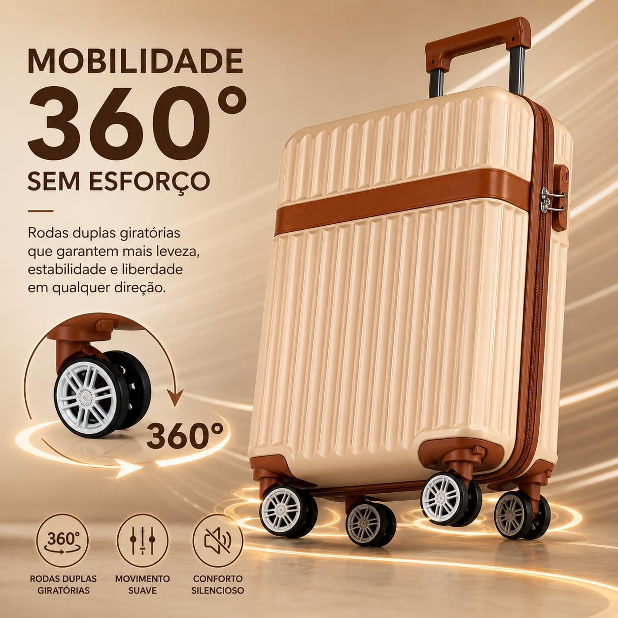 Mala de Bordo Premium ABS Antifurto Rodas 360° Giro Duplo Cadeado Integrado Bagagem de Mão Executiva Leve Resistente Compartimento Organizador Ideal para Viagens e Negócios 10kg (Champanhe) Mala de Bordo Premium ABS Antifurto Rodas 360° Giro Duplo Cadeado Integrado Bagagem de Mão Executiva Leve Resistente Compartimento Organizador Ideal para Viagens e Negócios 10kg (Champanhe)
