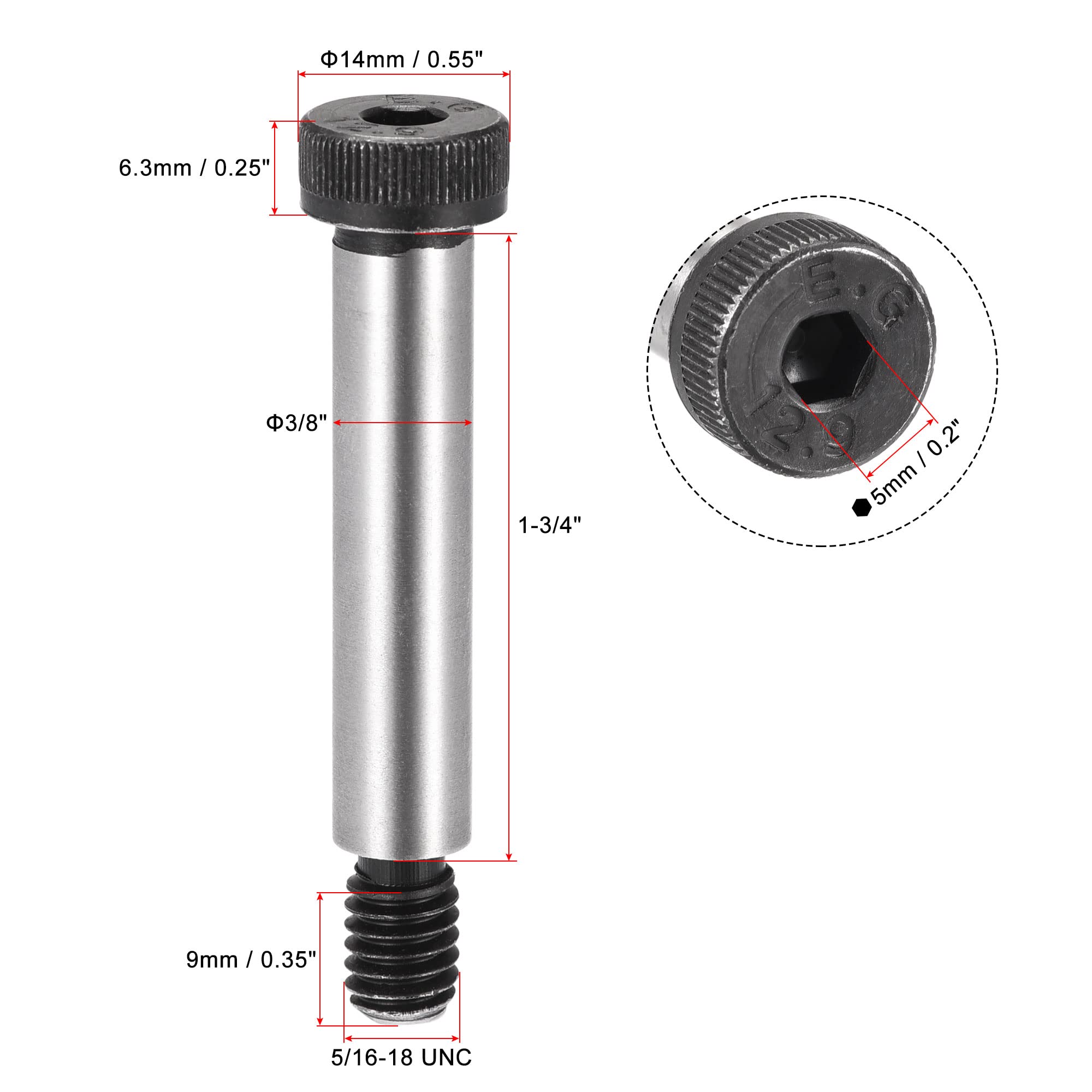 uxcell Alloy Steel Hexagon Socket Head Shoulder Screws Bolts, 1-3/4
