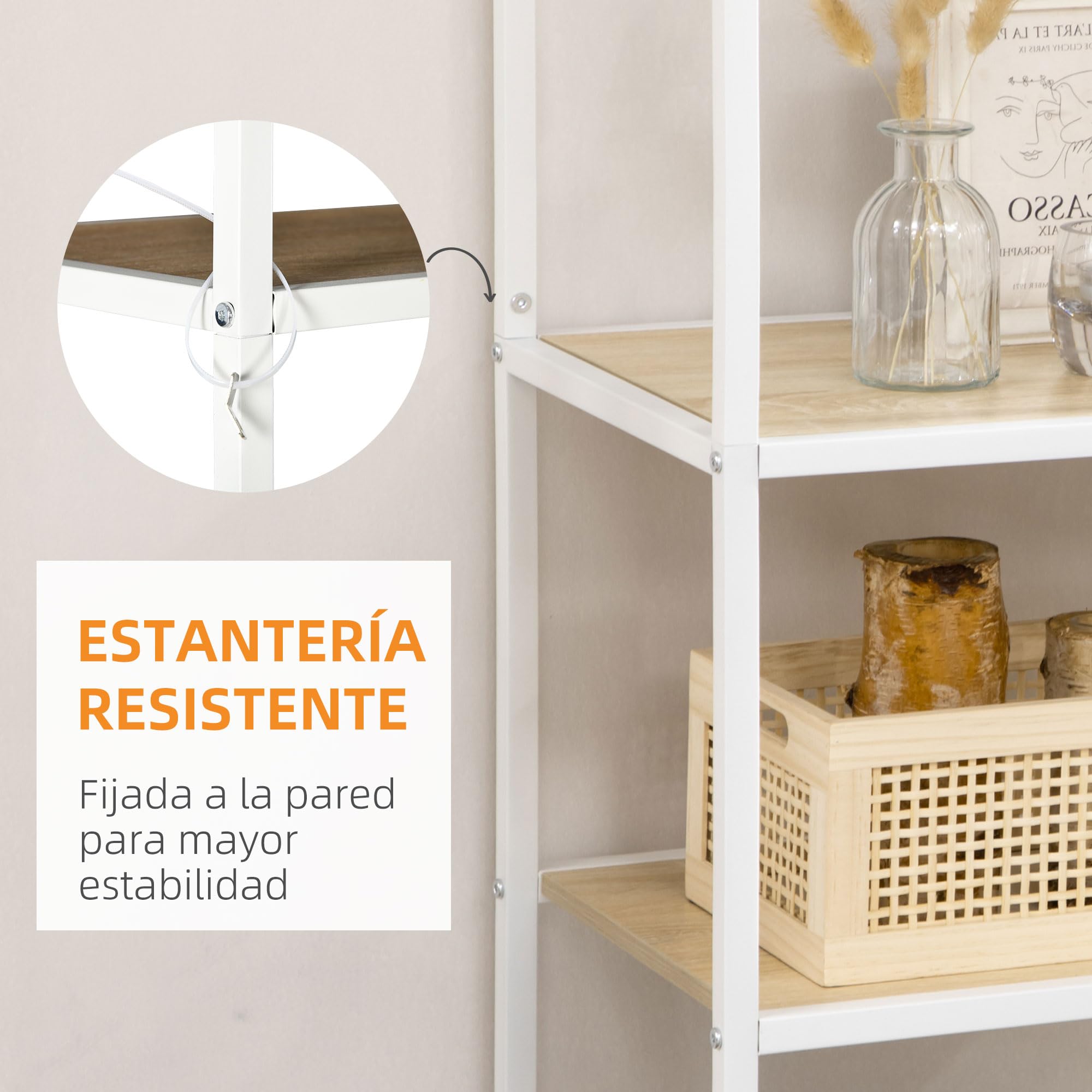 HOMCOM Estantería de Almacenamiento Industrial 83x34x180 cm Roble | Estantería para Salón, Librería, con Marco de Acero, para Oficina Estudio Cocina