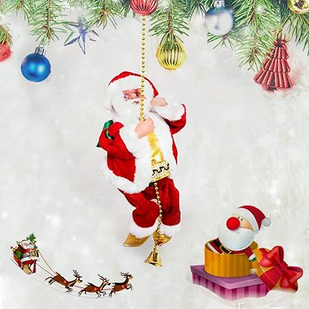 Santa Claus Trepador Con Música - Decoración Navideña De 23 Cm, Sube Y Baja Por Una Cuerda, Ideal Para árbol Y Fiestas