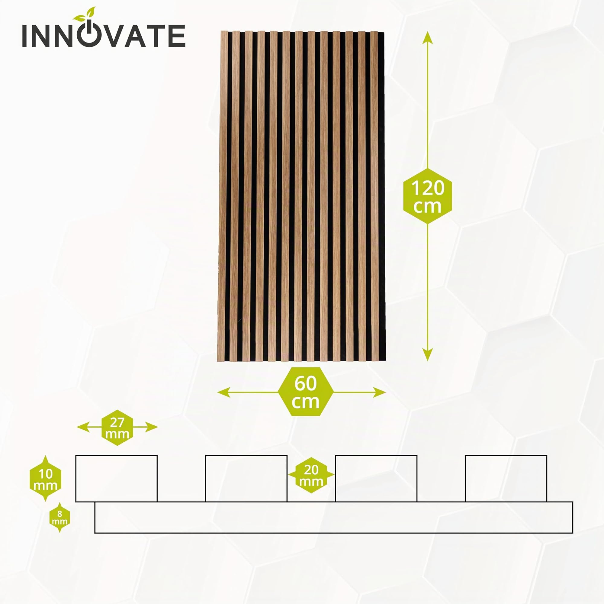 INNOVATE Akustikpaneele Holz 120x60 cm 6 Stk. I Akustik Holzpaneele Wand | Akustikpaneele Eiche hell 4,32m² Wanddeko Holz I Acoustic Panel Wanddeko Wohnzimmer I Akustikpaneele 120x60 Wandverkleidung