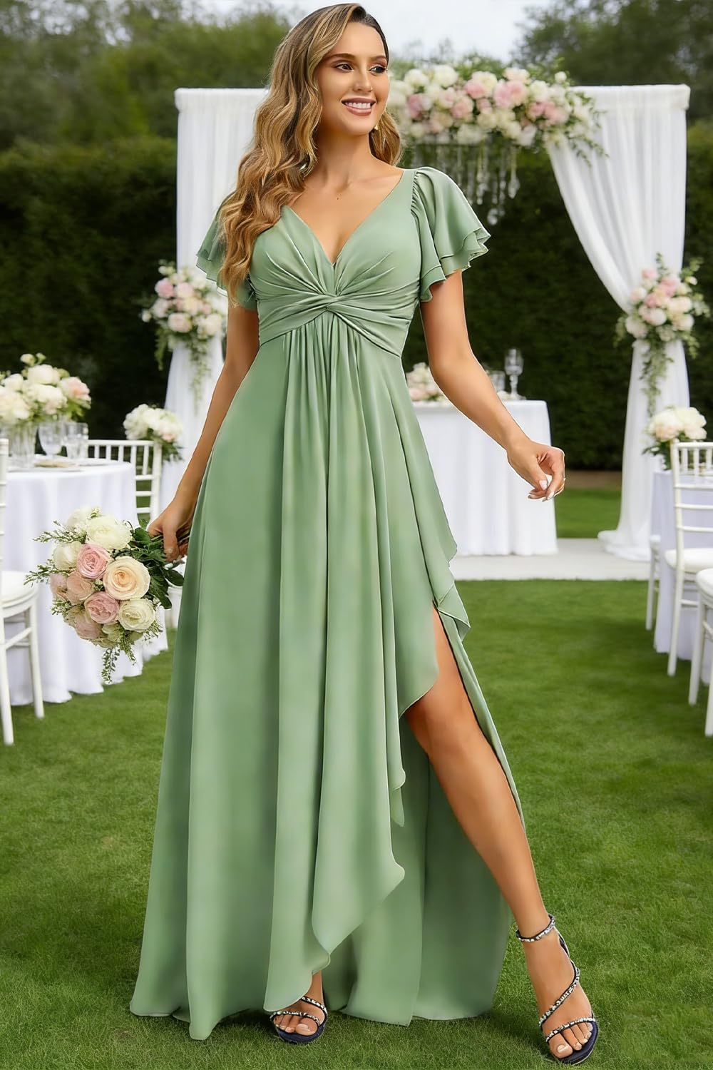 Bridesmaid Prom Chiffon Mermaid Ruffle Tulle Dress for Women Formal Strapless Dresses with Slit