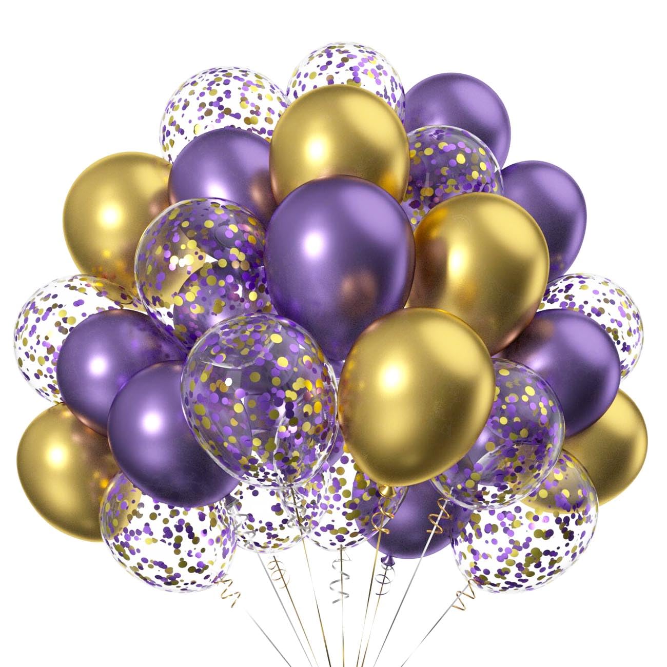50pcs 12inch Gold and Purple Latex Helium Balloons,Gold Lilac Confetti Balloons for Party Decorations