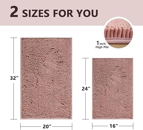 Miniatura 7 de BOANKODU Juego de 2 alfombras de baño de felpilla extrasuave absorbente, alfombra de baño con parte inferior antideslizante de PVC resistente,