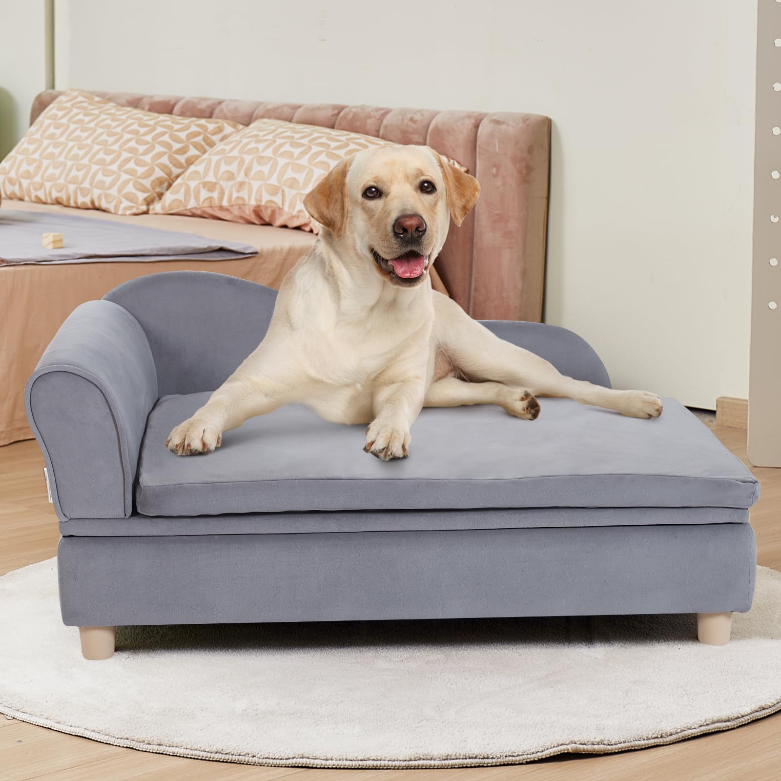 VEVOR Canapé pour animal de compagnie, panier pour chien de grande taille et chat, canapé-lit pour chiens en velours doux, canapé pour chats avec capacité de charge de 50 kg, gris, 91 x 58,5 x 41,5 cm