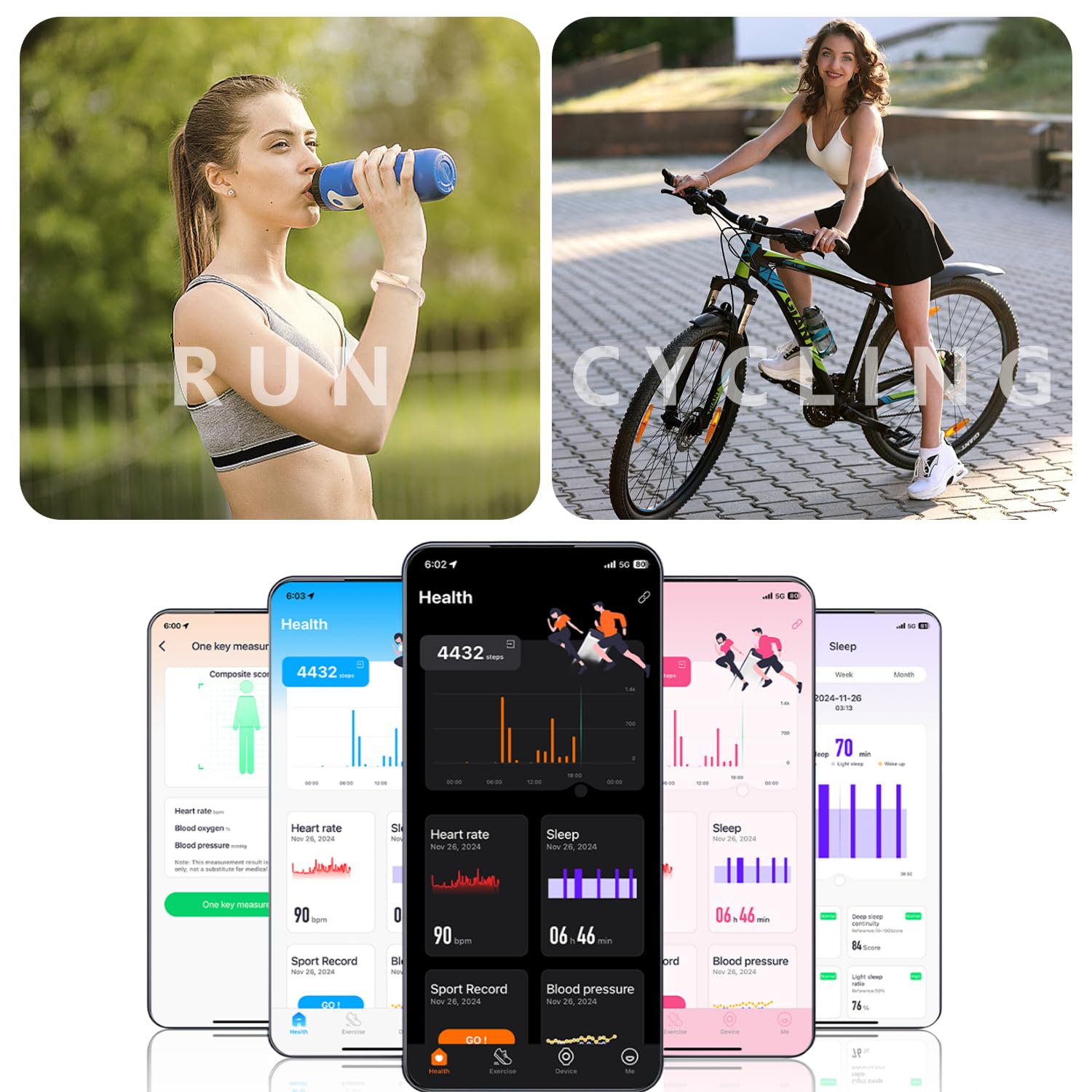 Bracelet Connectée Santé sans Écran, 22g Ultraléger Podometre, 24/7 Montre Tension Arterielle, Montre Connectée Femme, 35 Jours Autonomie Étanche 1ATM Smartband, 170+ Sports Fitness Tracker
