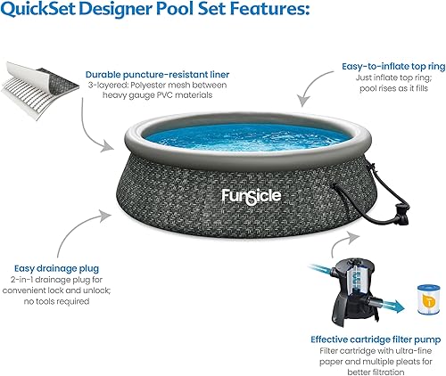 Miniatura 33 de Funsicle Quickset - Piscina inflable redonda de 15 x 36 pulgadas con bomba de filtro, fácil instalación con diseño de anillo superior